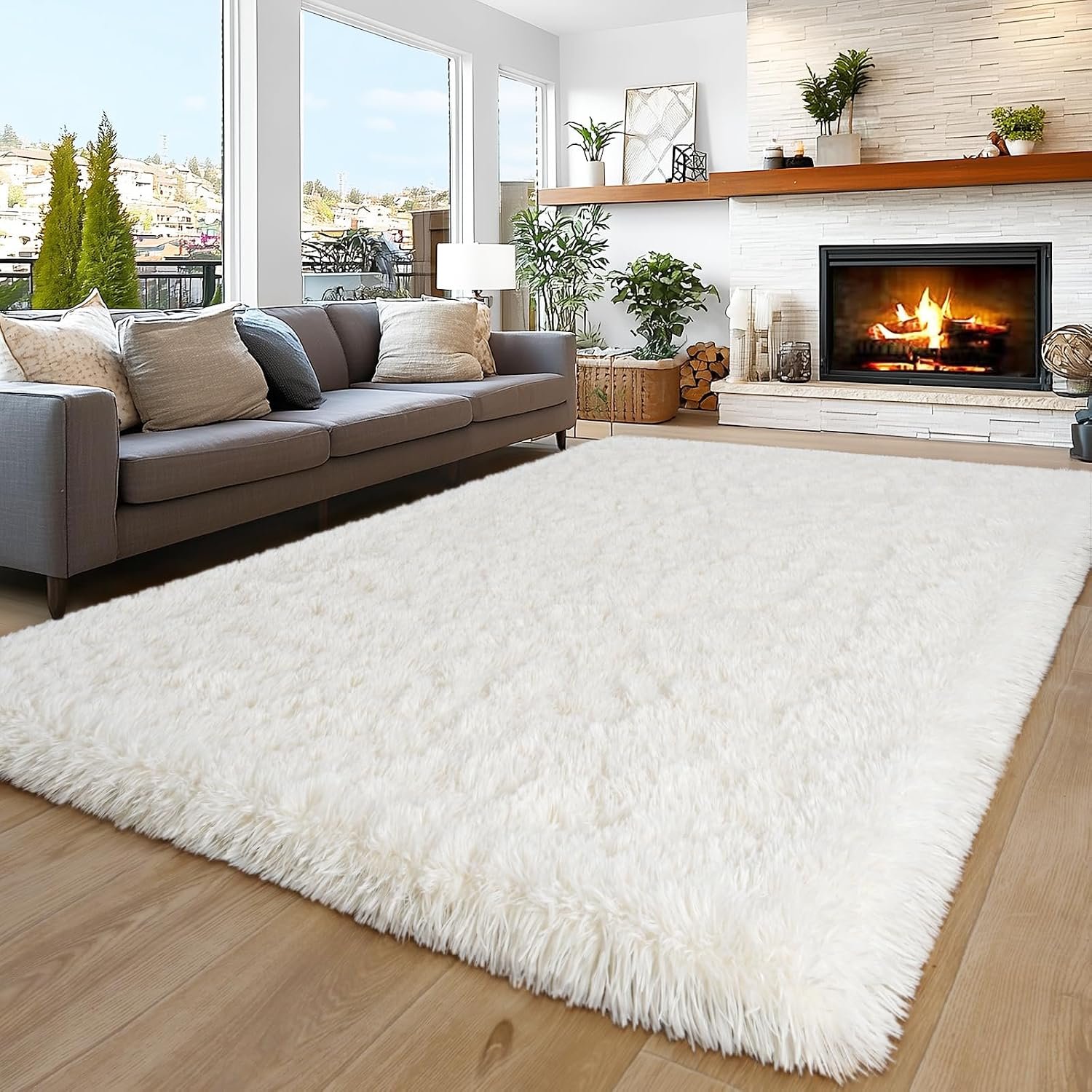 8×10 Area Rugs for Living Room Bedroom, Ultra Soft Fluffy Cream White Large Rug Carpet for Bedroom, Upgrade Non-Slip Fuzzy Shag Plush Rugs for Nursery Boys Girls Kids Room Modern Indoor Home Decor