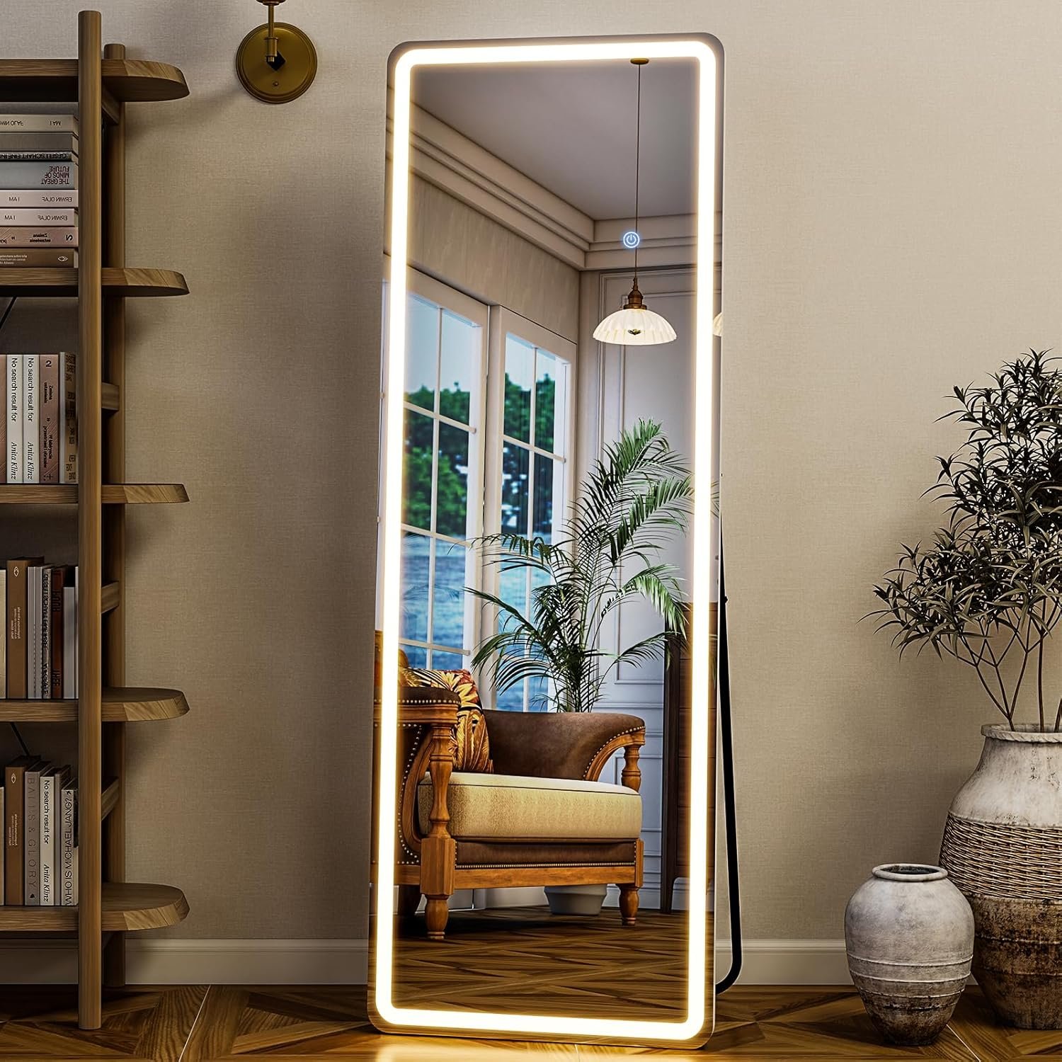 GLSLAND LED Full Length Mirror – 56″ x 20″ Floor Standing Mirror with Light for Bedroom/Cloakroom -Dimmable & 3 Color Lighting/Wall Mounted Full Body Mirrors