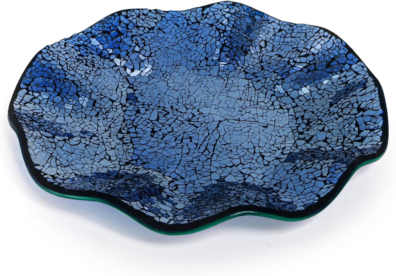 TOPZEA Centerpiece Bowl, 11.6″ Decorative Mosaic Glass Bowl with Ruffle Edge, Luxury Home Decor for Living Room, Dining Table, Coffee Table, Entryway, Wedding Party Decoration, Housewarming, Blue
