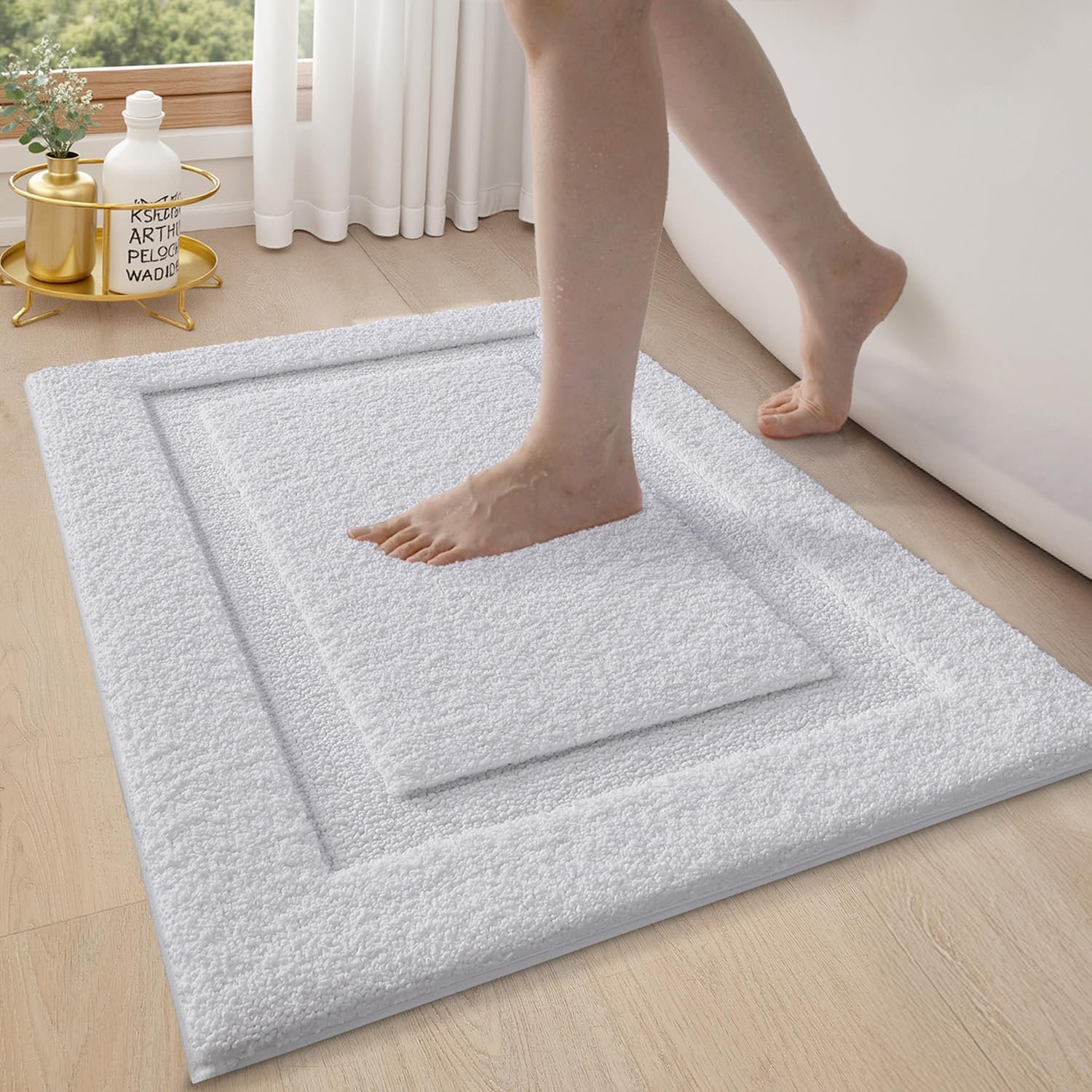 LUMI Ultra Soft Bathroom Rugs Non Slip with Rubber Backing, Absorbent Washable Bath Mat Quick Dry, Upgraded Premium Microfiber Plush Carpet for Bathtub and Shower Floor, White, 24×36