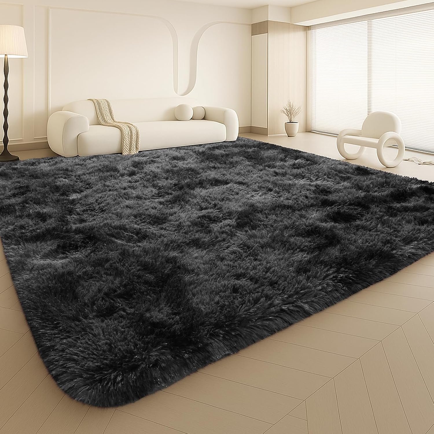 Large 9×12 Area Rug for Living Room, Soft Shag Rugs for Bedroom, Non-Slip Ultra Fluffy Rug,Modern Plush Carpet for Girls Boys Kids Room Dorm,Fuzzy Rug for Home Decor Aesthetic,Dark Grey