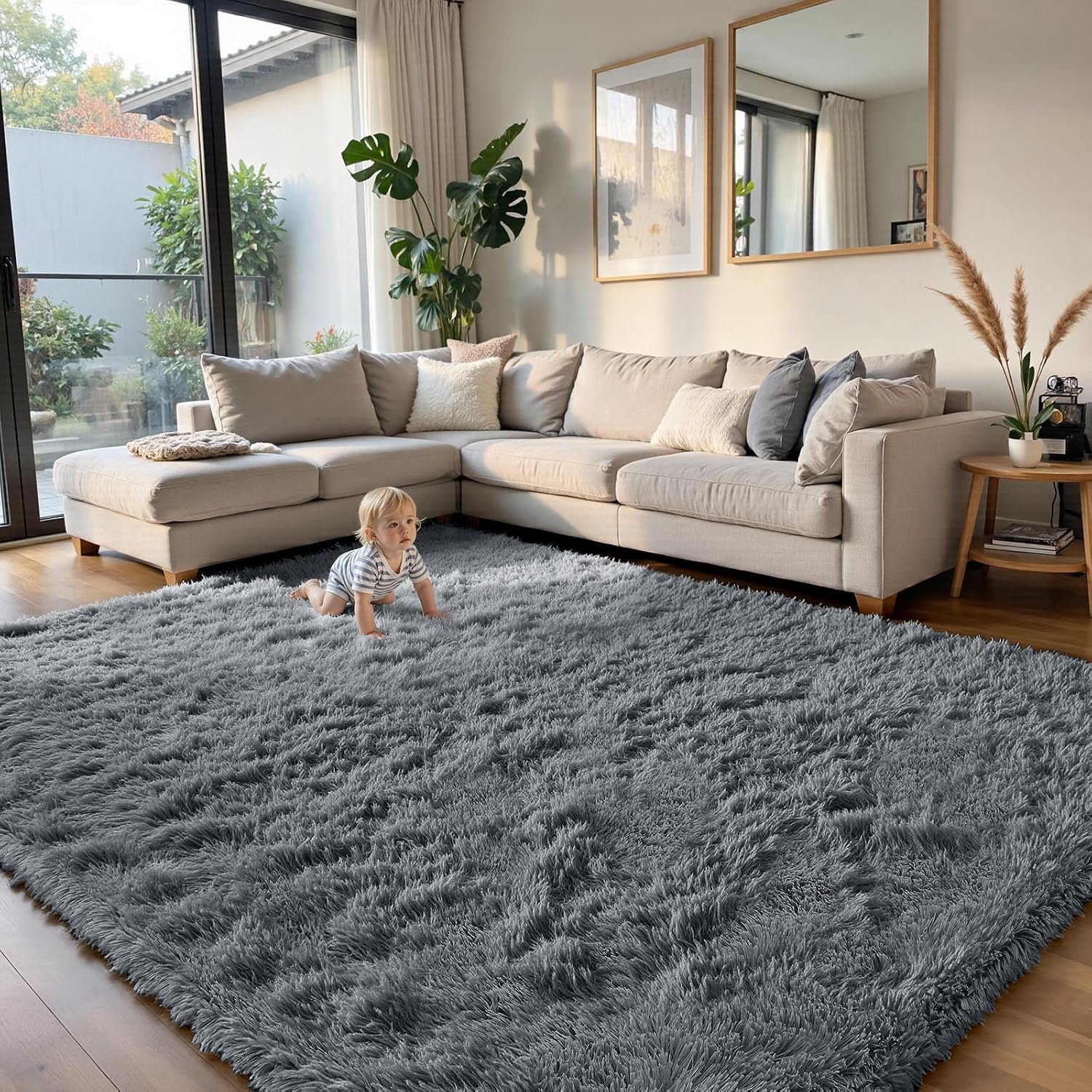 yongyangjuxin Fluffy Rug Shag Area Rug, Grey 8×10 Area Rugs for Living Room, Large Shag Area Rugs for Bedroom Room Home Decor, Upgrade Anti-Skid Rectangular Fuzzy Rugs