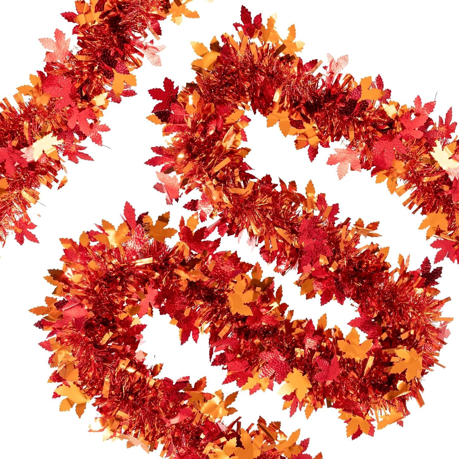 20FT/6M Thanksgiving Tinsel Garland, Maple Leaf Metallic Twist Garland Hanging Decoration for Autumn Thanksgiving Halloween Party Supply