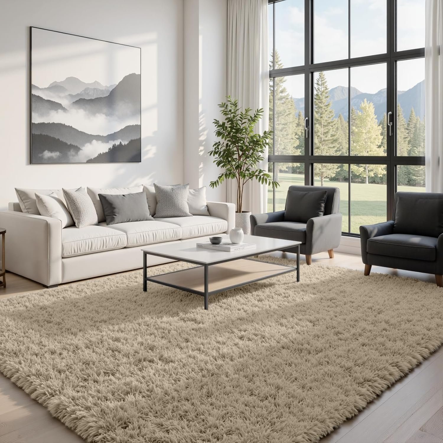 8×10 Area Rugs for Living Room Rug: Soft Fluffy Shag Gray Camel Rugs for Bedroom, Non-Slip Large Fuzzy Plush Rug Indoor Floor Carpet for Nursery Kids Boys Girl Room, Dorms, Playroom, Modern Home Decor