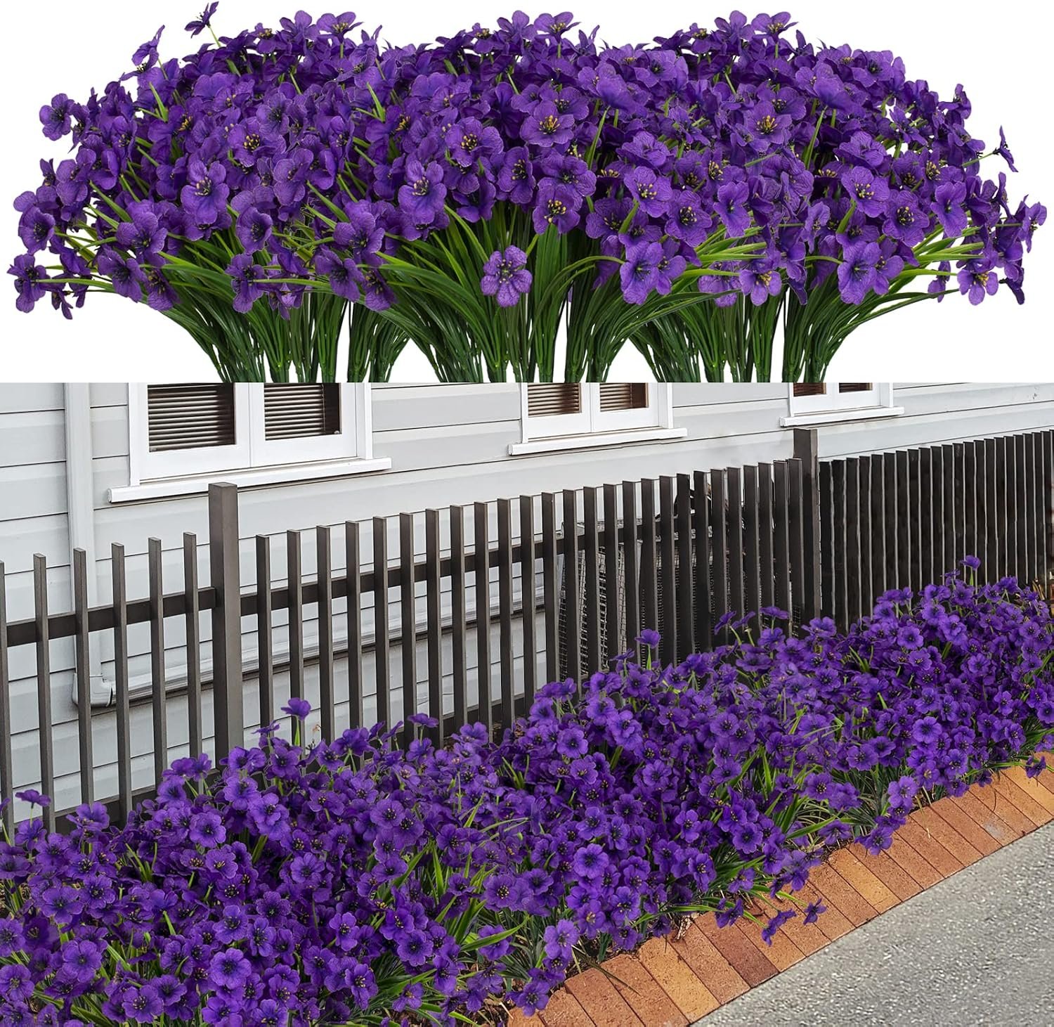 LikSoor 21 Bundles Artificial Outdoor UV Resistant Flowers No Fade Fake Outside Flowers Plastic Greenery Faux Shrubs Garden Porch Window Box Home Decoration(Purple)