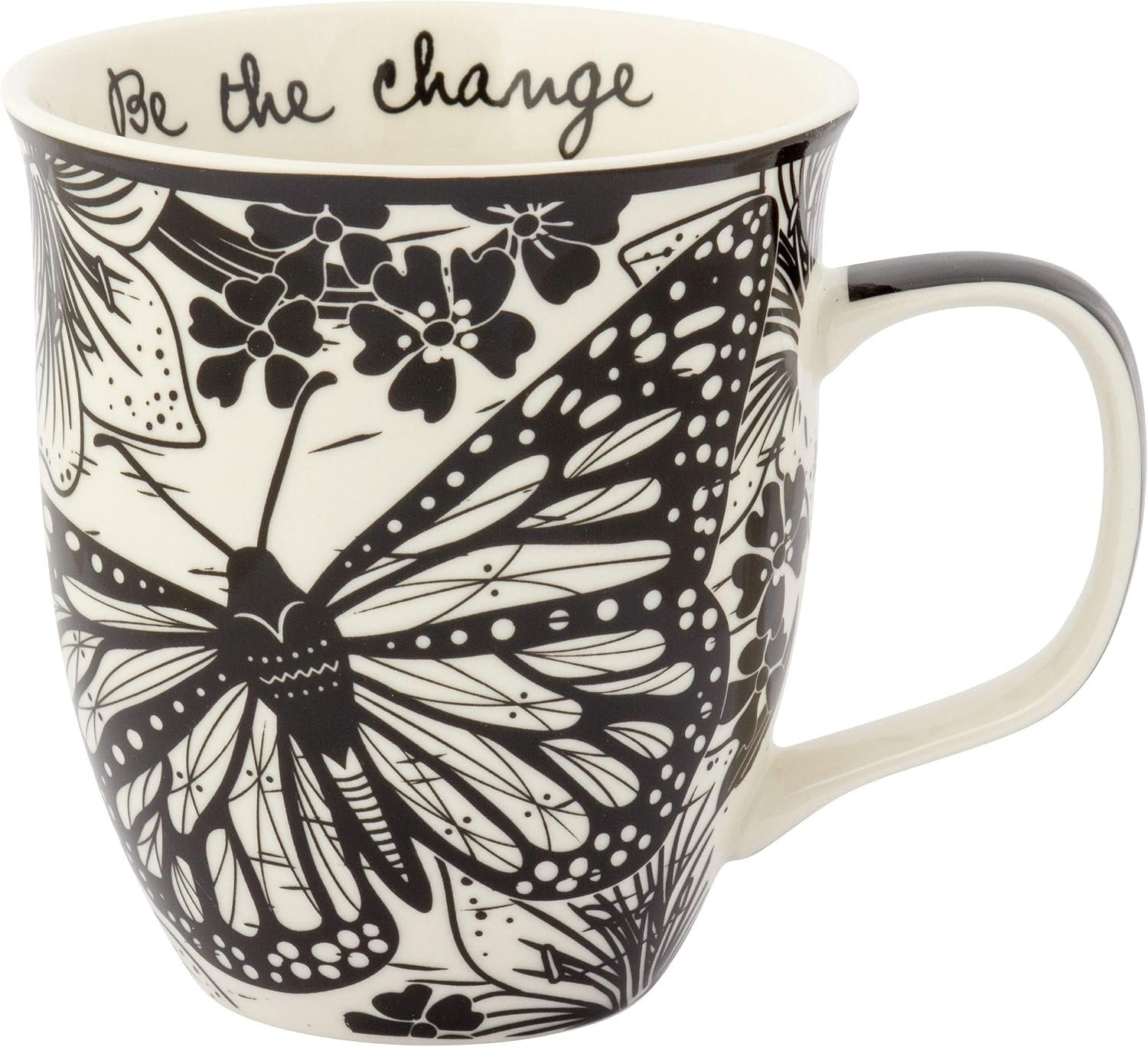 Karma Gifts 14 oz Black and White Boho Mug Butterfly – Cute Coffee and Tea Mug – Ceramic Coffee Mugs for Women and Men
