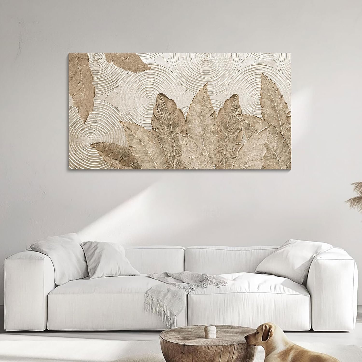 Minimalist & Modern Art for Bedroom Decor Framed Abstract Artwork for Walls Neutral & Contemporary Beige Wall art – Artwork for Living Room and Boho Style Large Abstract Wall Art 24×48IN