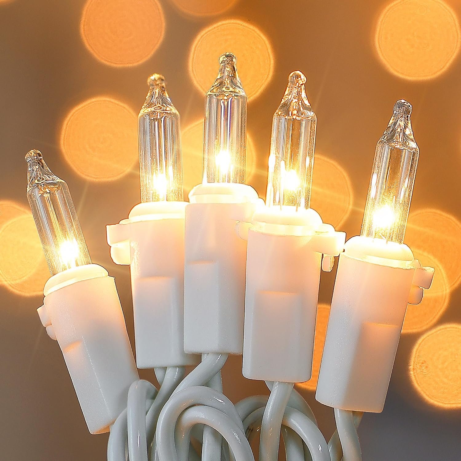Warm White Christmas Mini Lights, 23FT 100 Count with White Wire | Clear incandescent string lights, connectable for indoor outdoor Christmas tree, birthday, holiday, party, wedding decor