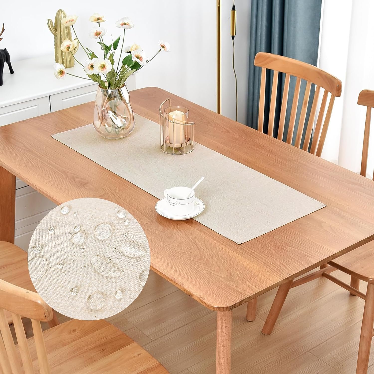 Faux Linen Small Table Runner Water Resistant 13 x 36 in, Neutral | Farmhouse Short Table Runners, Coffee Table Runner, Dresser Runners for Bedroom, Living Room, Kitchen, Dining, Party
