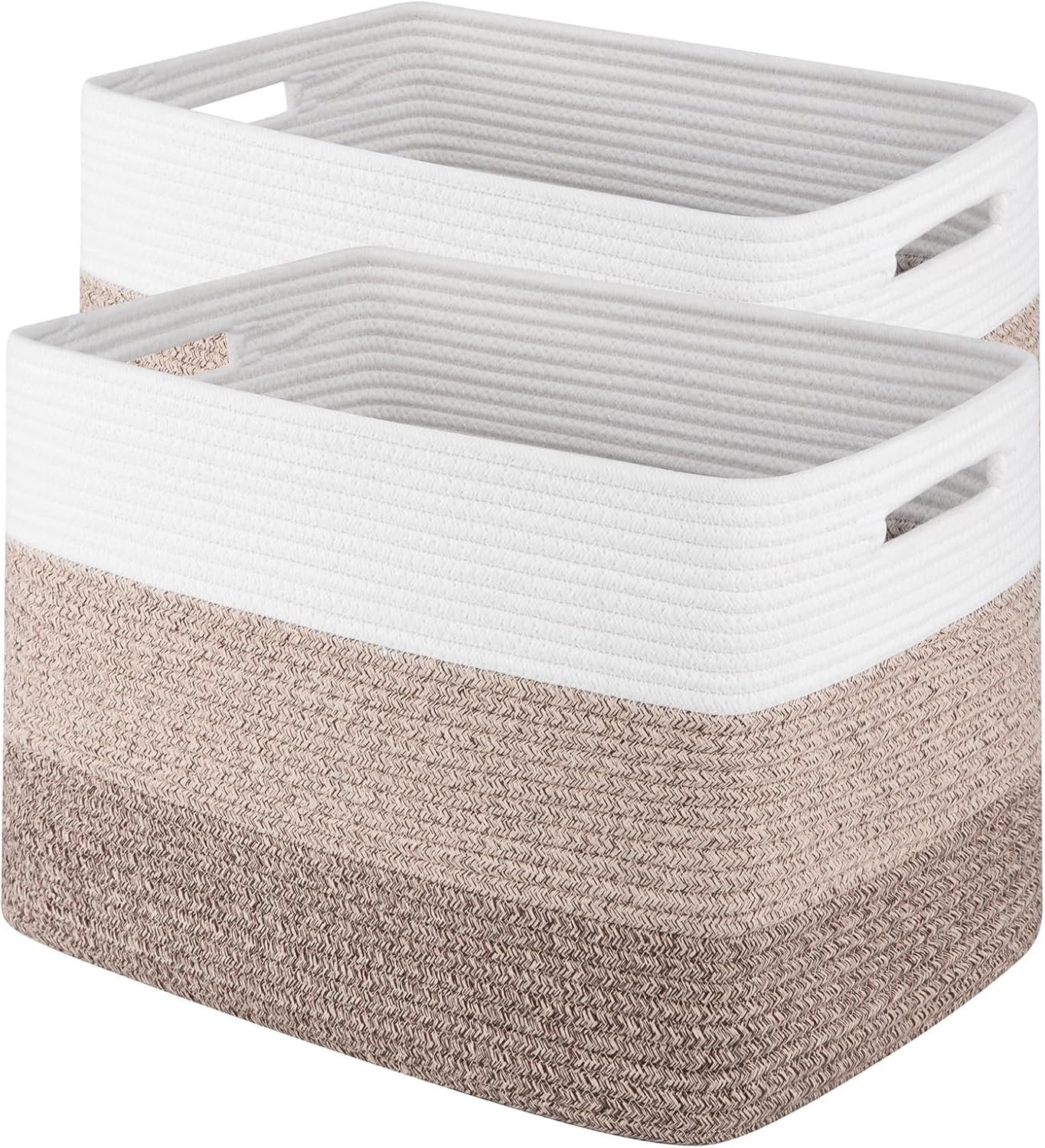 Storage Baskets for Organizing, Large Woven Basket for Shelves, Toy Basket with Handles,Closet Storage for Blanket Living Room, Bedroom, Nursery, 15.8″ x 11.8″ x 11.8″, 2 Pack