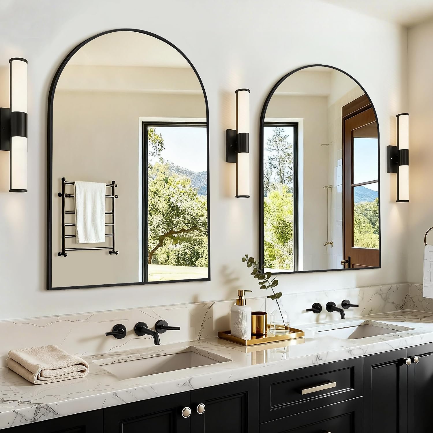 Vanity Bathroom Mirror for Wall, 2 Pack 30″x20″ Arched Bathroom Mirror for Over Sink, Arched Metal Frame for Bedroom, Living Room, Entryway, Hanging or Leaning, Black