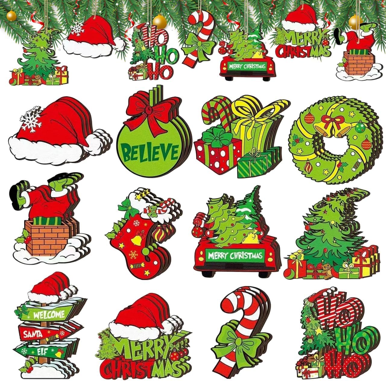 36pcs Christmas Tree Decorations – Wood Christmas Tree Hanging Ornament Holiday Xmas Ornaments Christmas Decorations Decor Home Indoors (36pcs)