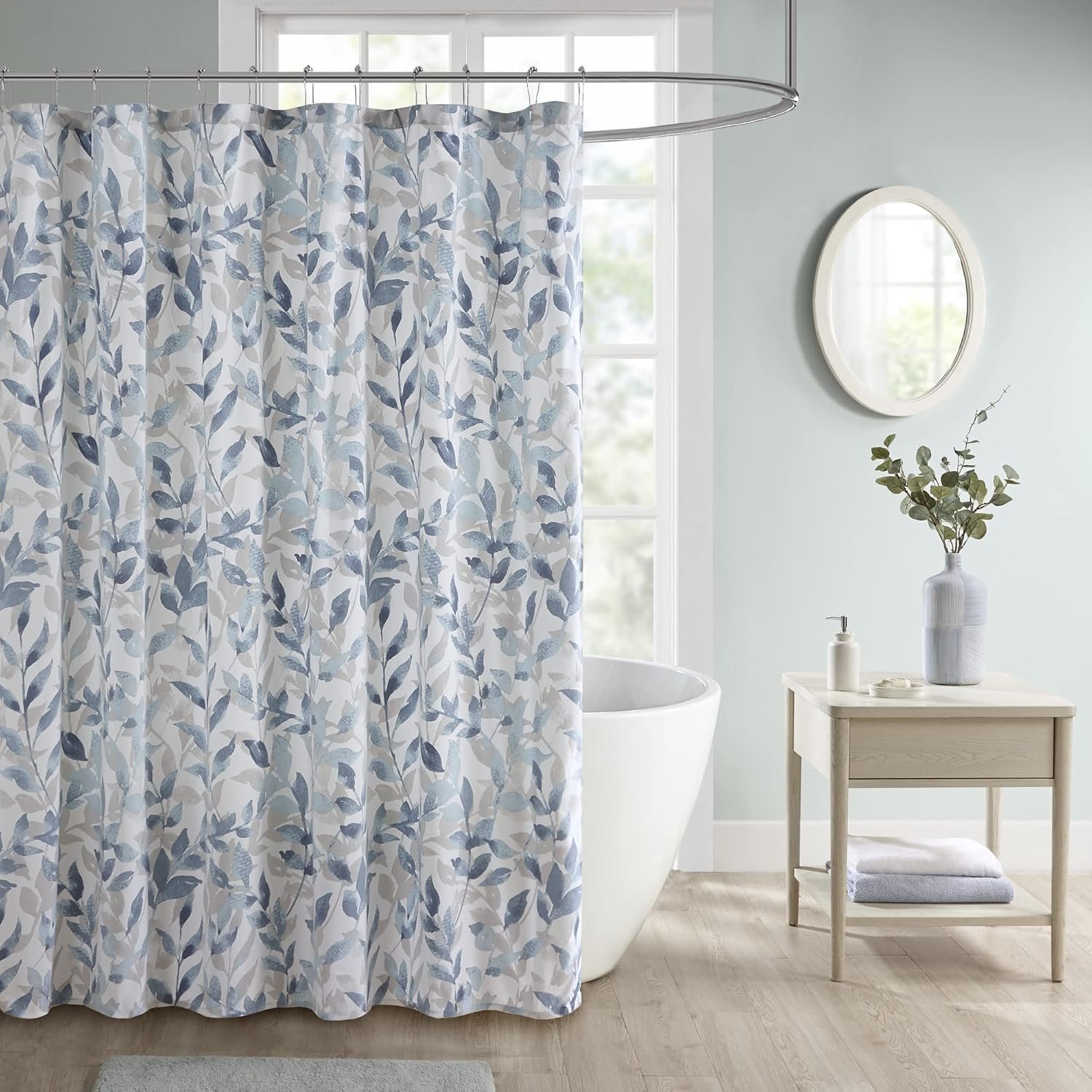 Madison Park Essentials Sofia Shower Curtain, Luxurious Botanical Print, Modern Serene Bathroom Décor, Machine Washable Bath Privacy Screen, 72×72, Multi Blue and Gray