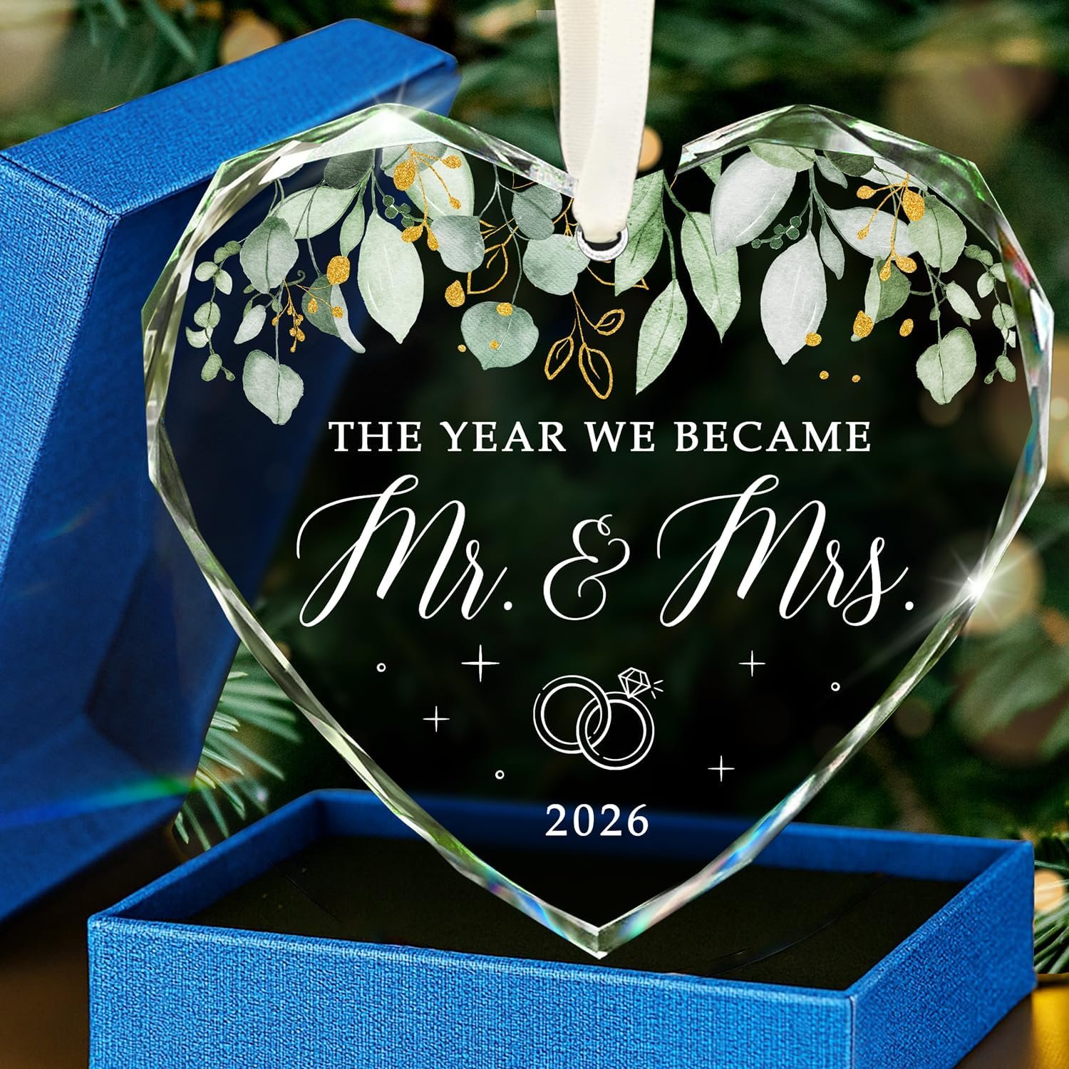 HEXMOZ Wedding Gifts for Couples 2026 – Bridal Shower Gifts, Bride Gift | Mr and Mrs Gift for Newlywed, Future Mr Mrs – Just Married Party Decoration Christmas Glass Ornament – Wedding Registry Ideas