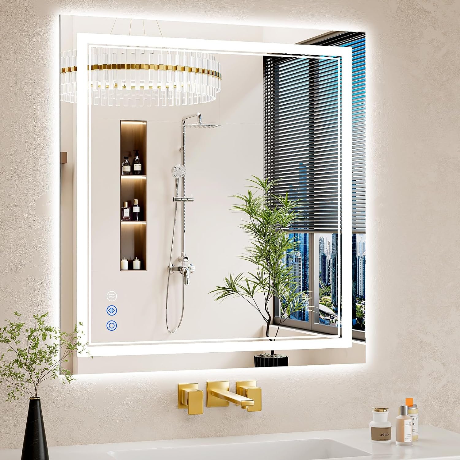30″x32″ LED Bathroom Mirror with Lights, Anti-Fog, Backlit + Front Lit, Dimmable, Led Vanity Mirror for Wall, Lighted Bathroom Mirror, 3 Colors, Shatter-Proof Tempered Glass