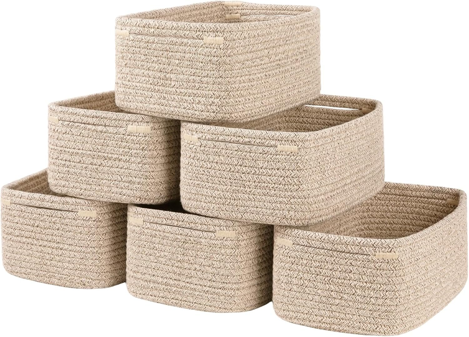 OIASKET 6 Pack Storage Baskets for Shelves, Small Baskets for Shelves, Cute Decorative Storage Bins, Organizer Basket for Gifts Empty, 11.8”Lx7.8”Wx4.7”H-Brown