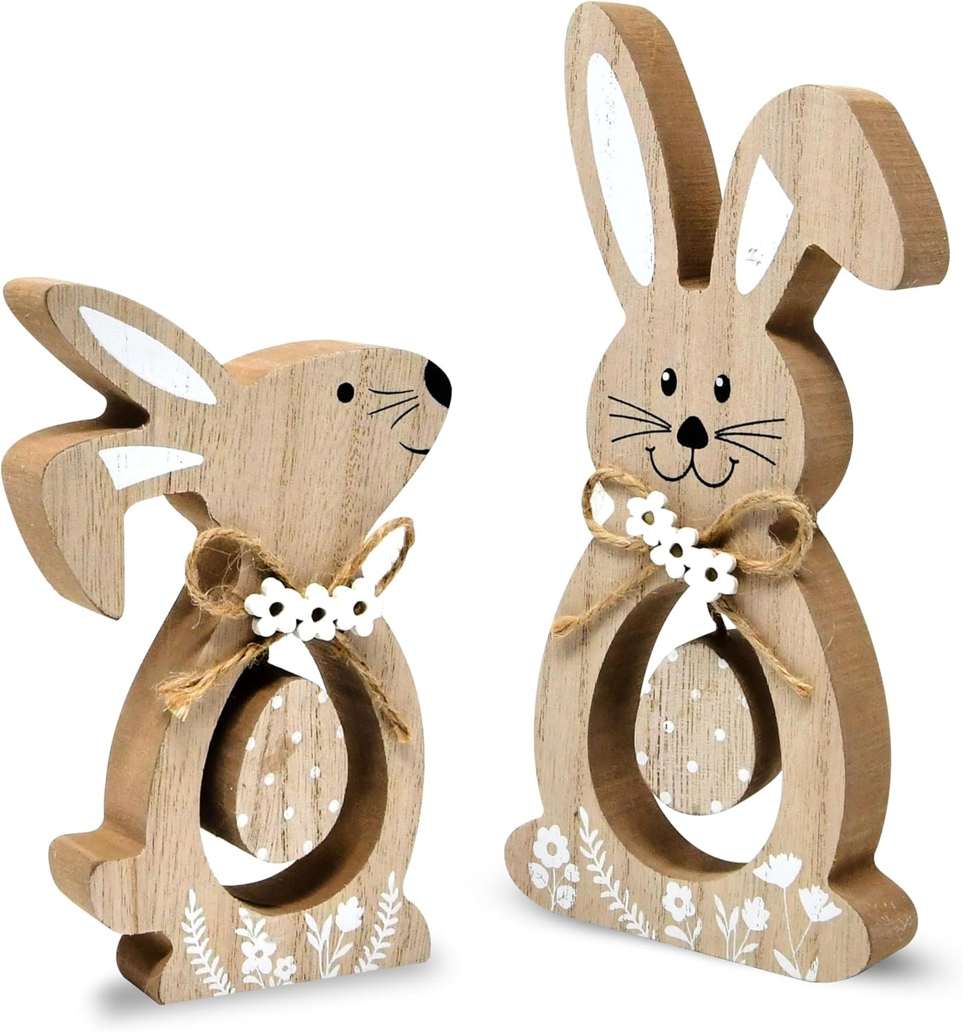 Easter Wooden Bunny Decor Set of 2 Spring Rabbit Table Decorations Farmhouse Tiered Tray Centerpiece Shelf Mantel Home Display
