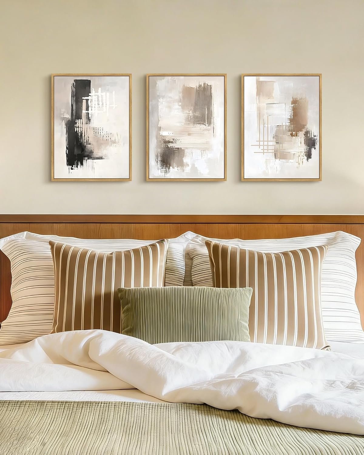 PHOPAGO Abstract Framed Wall Art Mid Century Modern Minimalist Beige Pastel Watercolor Neutral Wall Decor – 11x14in Natural Framed