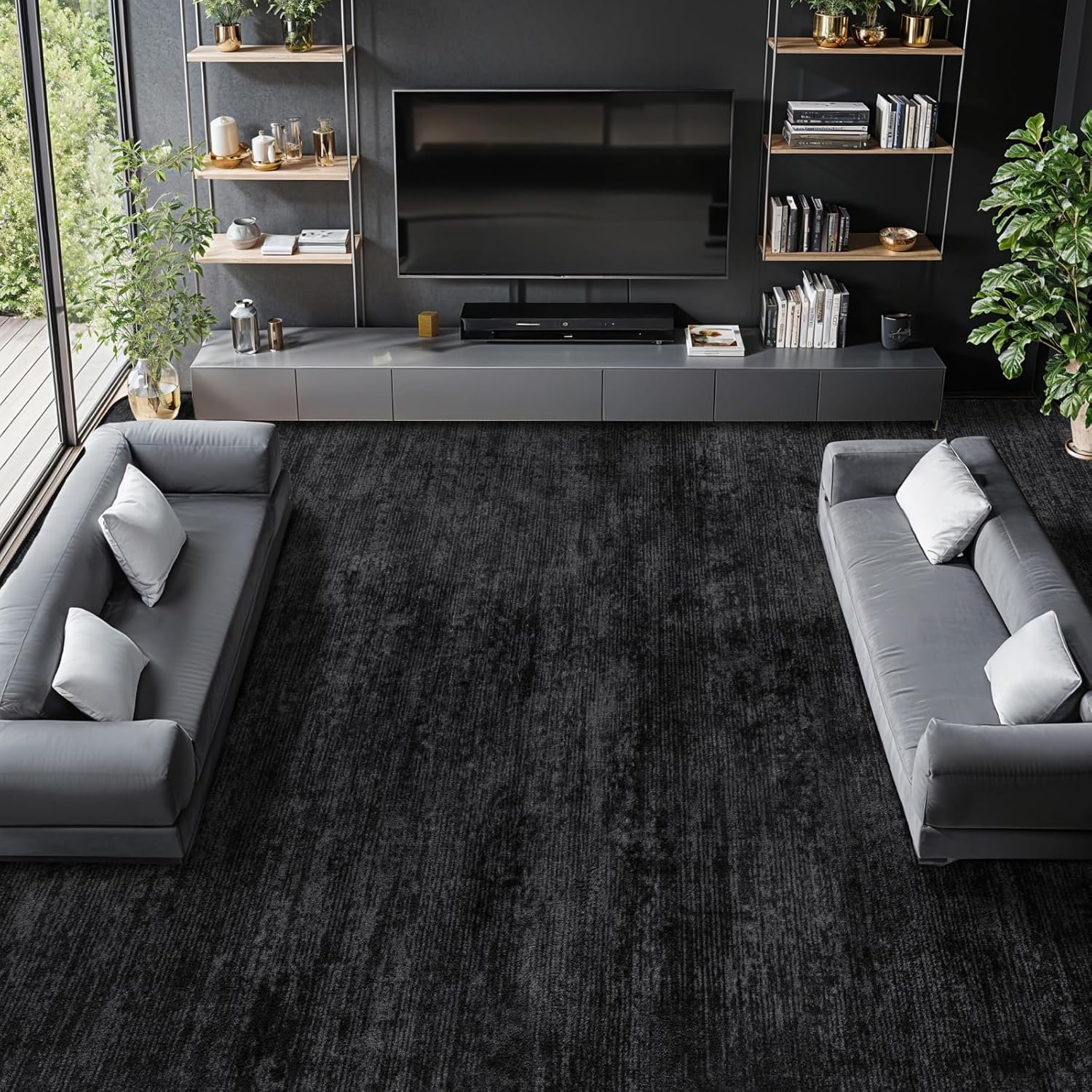 LIANLAM Washable Rug 9×12 Area Rugs for Living Room – Stain Resistant Non-Slip Backing Boho Rug for Bedroom,Durable & Ultra-Thin Vintage Large Area Rug(9×12,Black)
