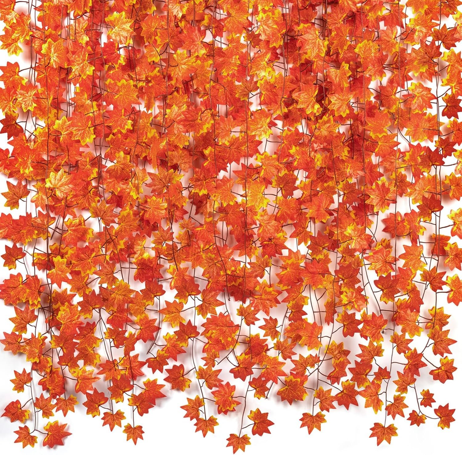 CQURE 5 Pack Fall Leaf Garland,Artificial Fall Vines Autumn Garland Fall Maple Leaves Thanksgiving Decor for Home Wedding Fireplace Christmas