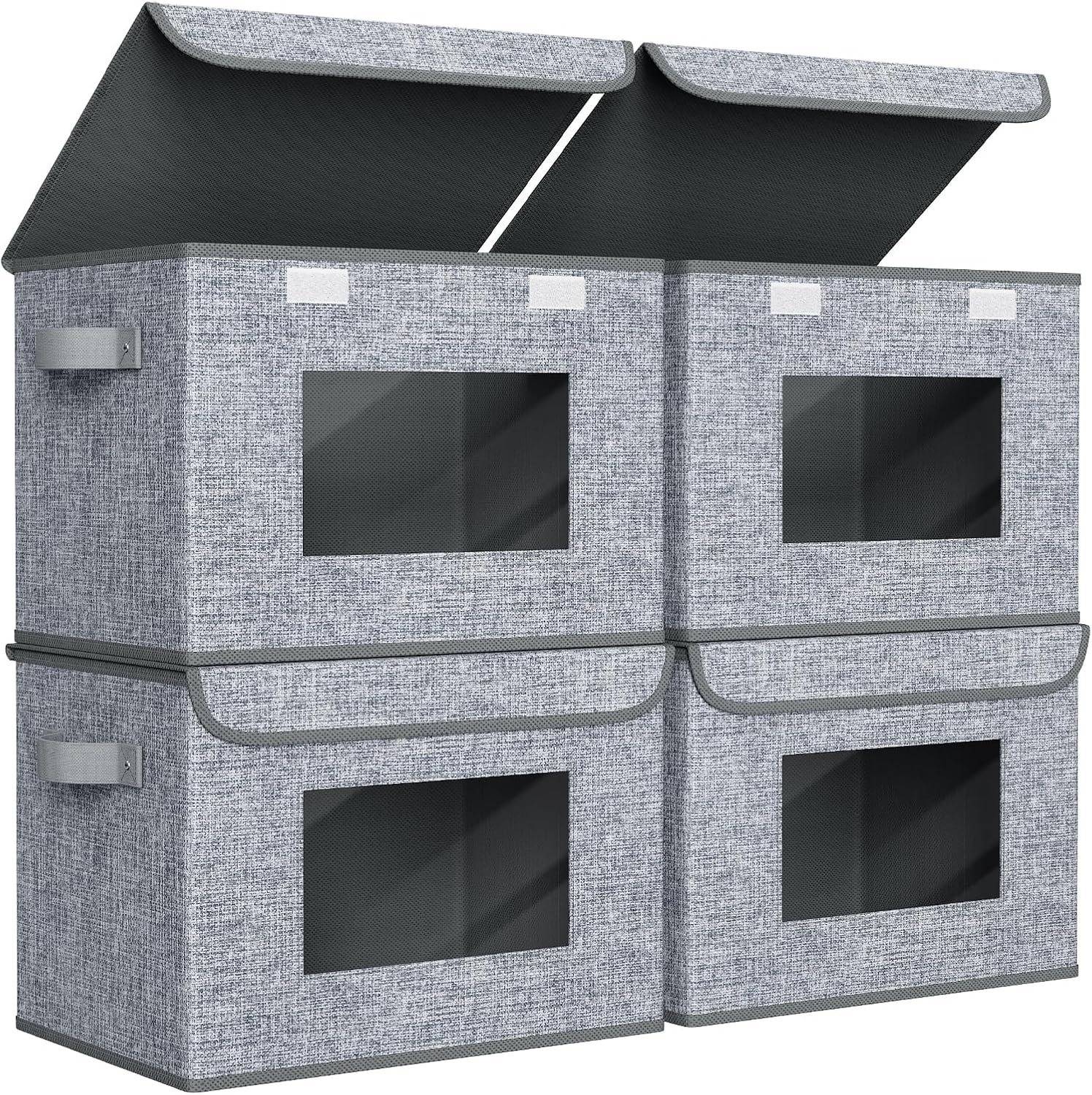 Univivi Fabric Foldable Storage Boxes [4-Pack] Large Collapsible Stackable Storage Bins with Lids, Closet Organizers and Storage Cube Basket for Home, Office, Bedroom (Grey, 17” x 12” x 12″)