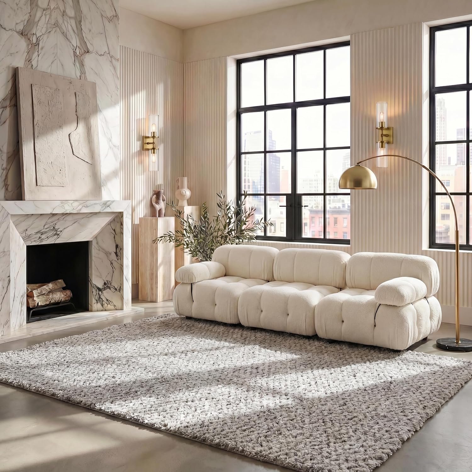 SAFAVIEH Area Rug 8×10 – Hudson Shag Collection – Large – Ivory & Grey, Chevron Pattern, Non-Shedding & Easy Cleaning, Ultra Plush Thick Pile, Ideal for Living Room, Bedroom, Dining Space (SGH330A)