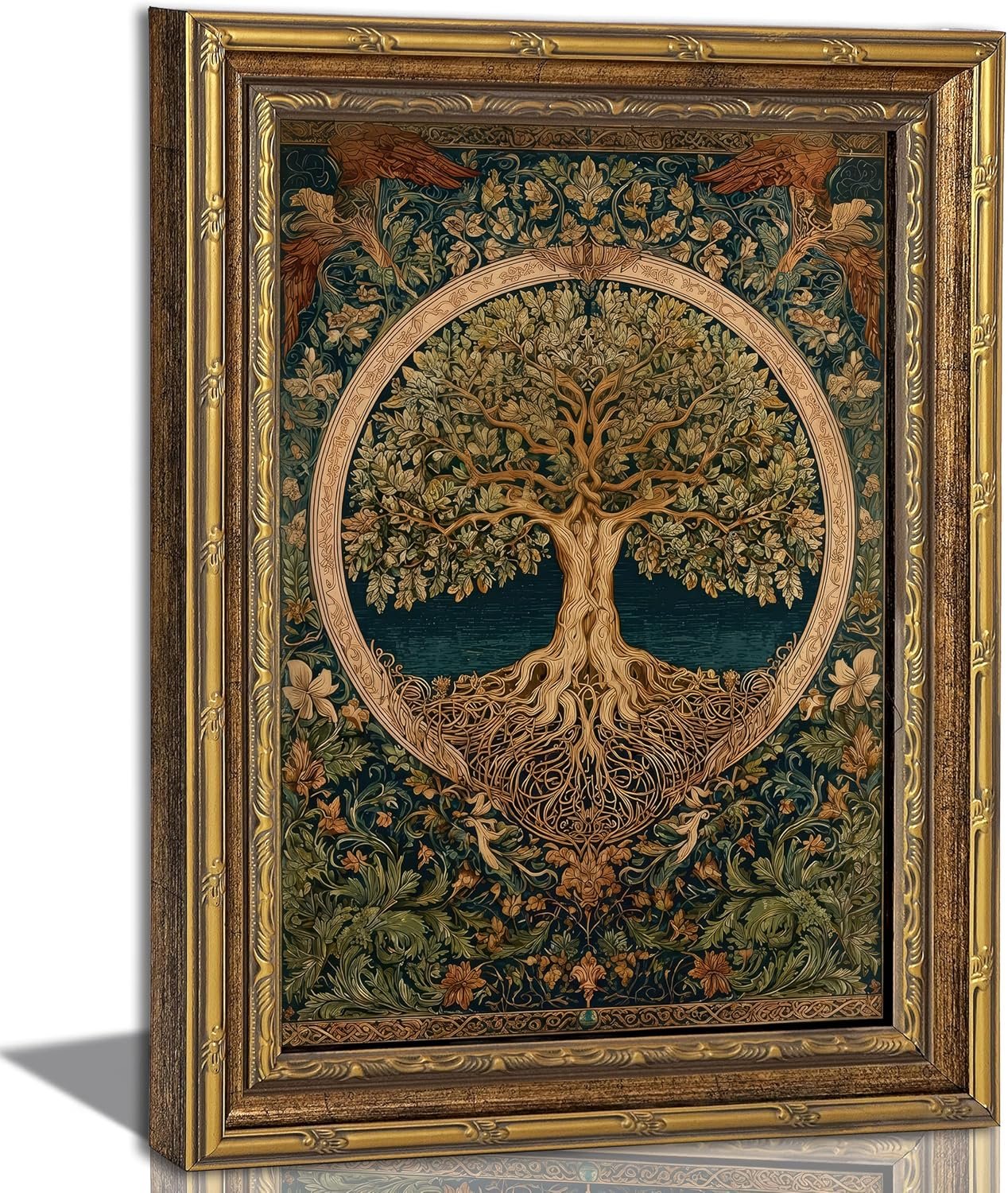 Vintage Gold Framed Wall Art Tree of Life Posters Prints Retro Abstract Tree Canvas Wall Decor for living room Bathroom Bedroom Office Hallway Painting Pictures 9×11 Inches