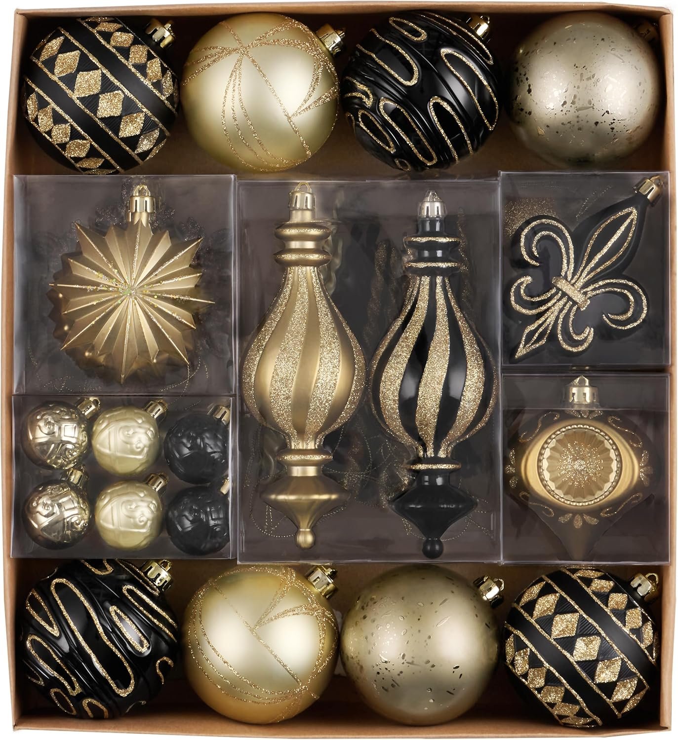 Valery Madelyn Ornaments for Christmas Trees, 60ct Black and Gold Shatterproof Christmas Tree Decorations, Luxury Hanging Ball Ornaments Bulk for Xmas Holiday Decor