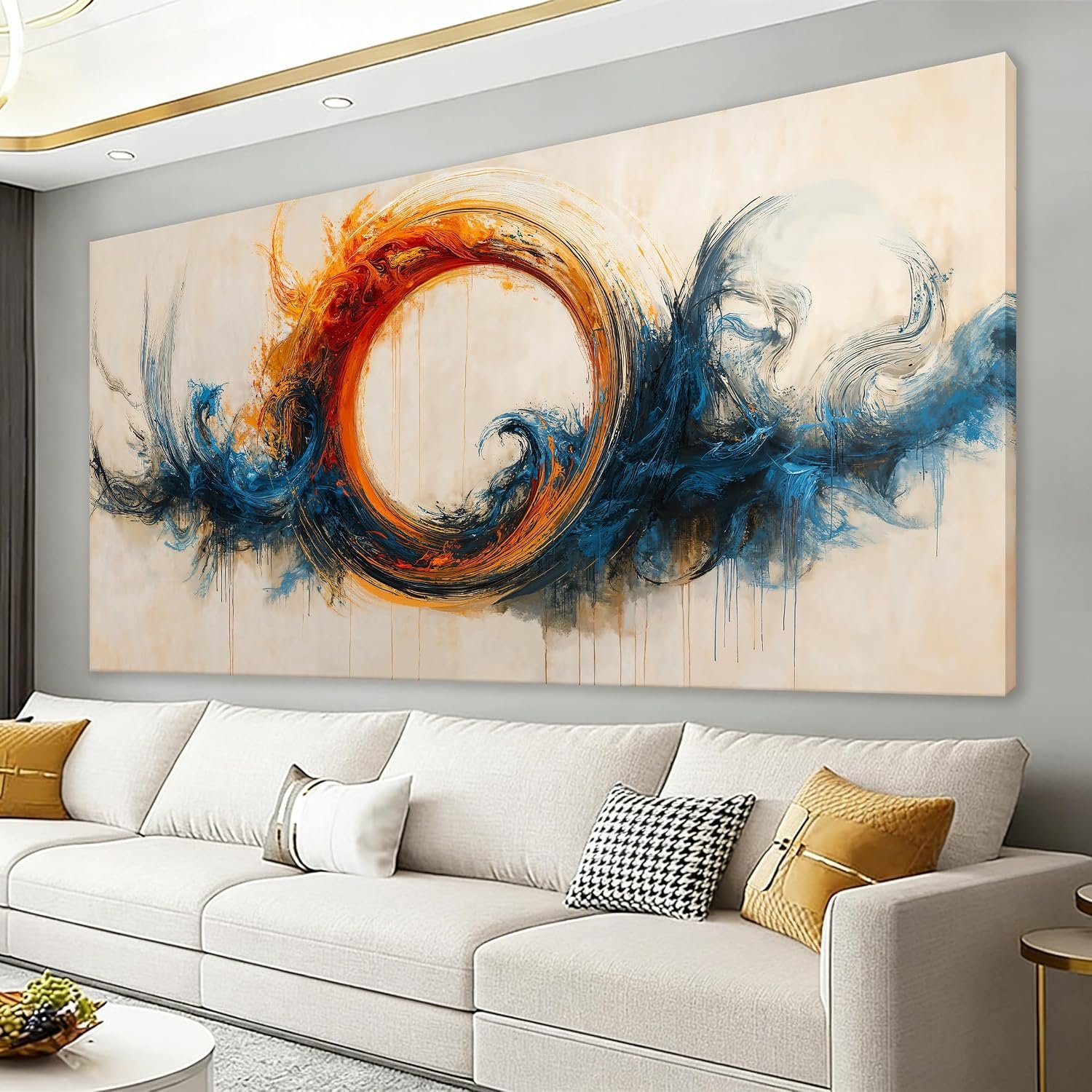 I@U Abstract Wall Art Prints Modern Wall Decor Canvas Print Circle Vortex Red Blue Wall Art For Bedroom Office Bathroom Ready To Hang Canvas Picture Abstract Home Wall Decor 20×40 Inch