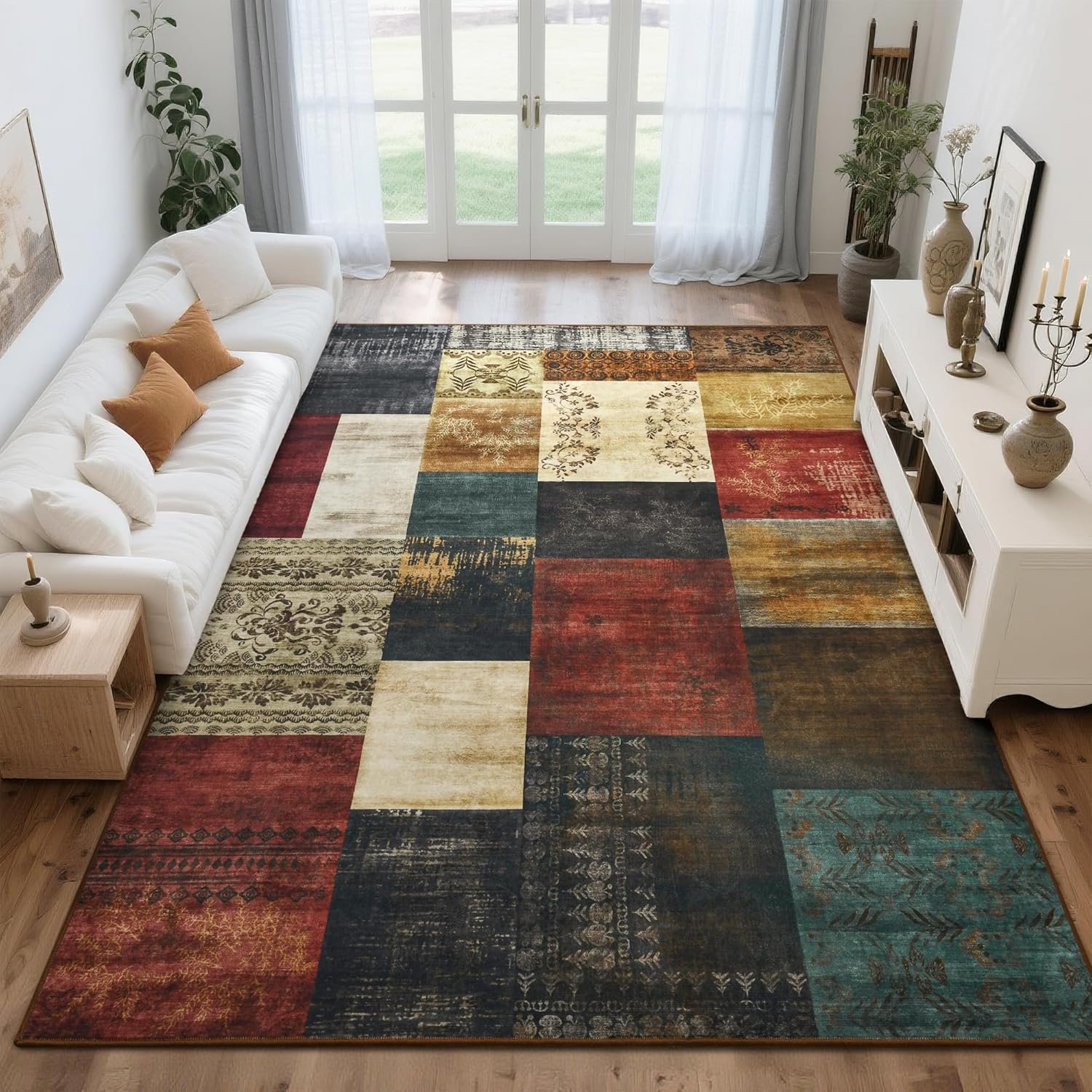 Tepook 6×9 Area Rugs for Living Room, Washable Large Geometric Colorful Bedroom Rug, Modern Patchwork Carpet Indoor Non Slip Throw Rug for Dining Room Office Home Decor