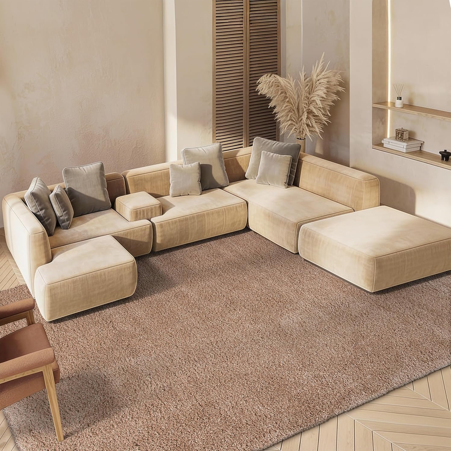 SAFAVIEH Milan Shag Collection Area Rug – 6′ x 9′, Dark Beige, Solid Design, Non-Shedding & Easy to Clean, Plush Thick Pile, Ideal for Living Room, Bedroom (SG180-1414)
