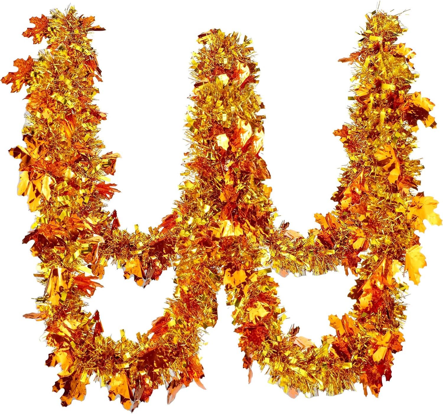 Dingion 39Ft Thanksgiving Tinsel Garland Fall Leaves Orange Golden Maple Leaf Metallic Twist Garland Autumn Hanging Decor for Fall Thanksgiving Halloween Party Decoration Home Door