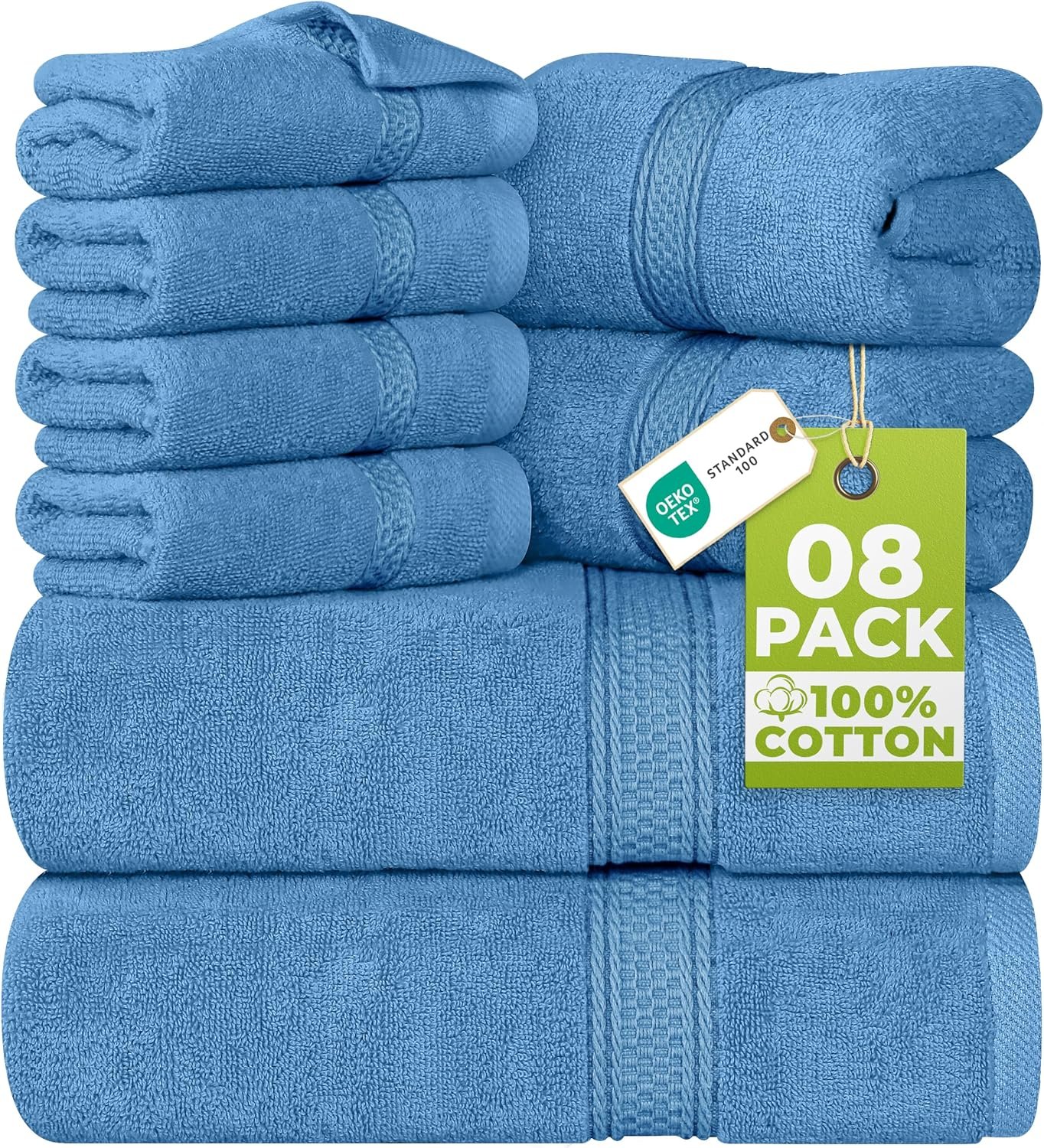 Utopia Towels 8 Piece Luxury Towel Set – Majestic Plush, Super Absorbent & Quicker-to-Dry, Thick 100% Ring Spun Cotton Towels for Bathroom, Spa & Hotel – 2 Bath, 2 Hand, 4 Washcloths, Electric Blue