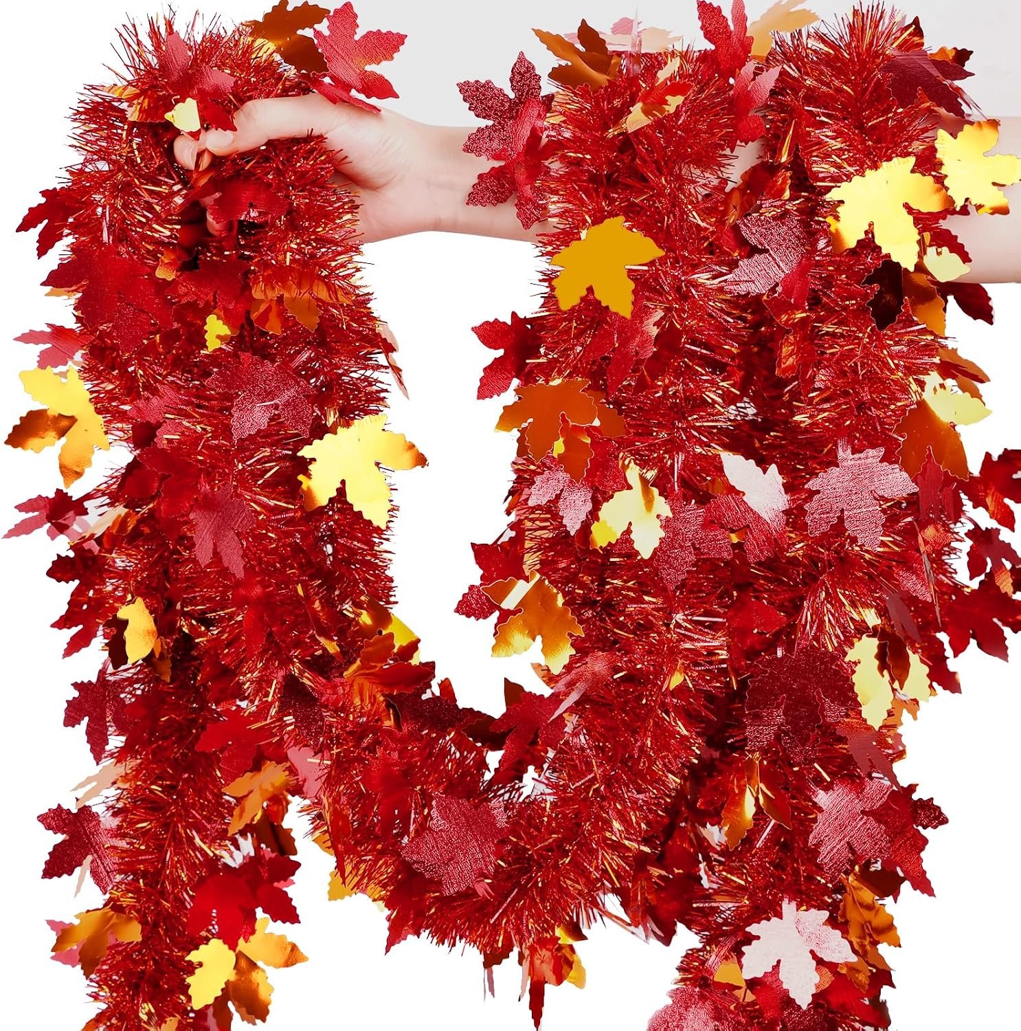 FOIMAS 30FT Thanksgiving Tinsel Garland,Fall Maple Leaves Garland Metallic Hanging Garlands for Fall Party Thanksgiving Home Decoration Supply Indoor Outdoor