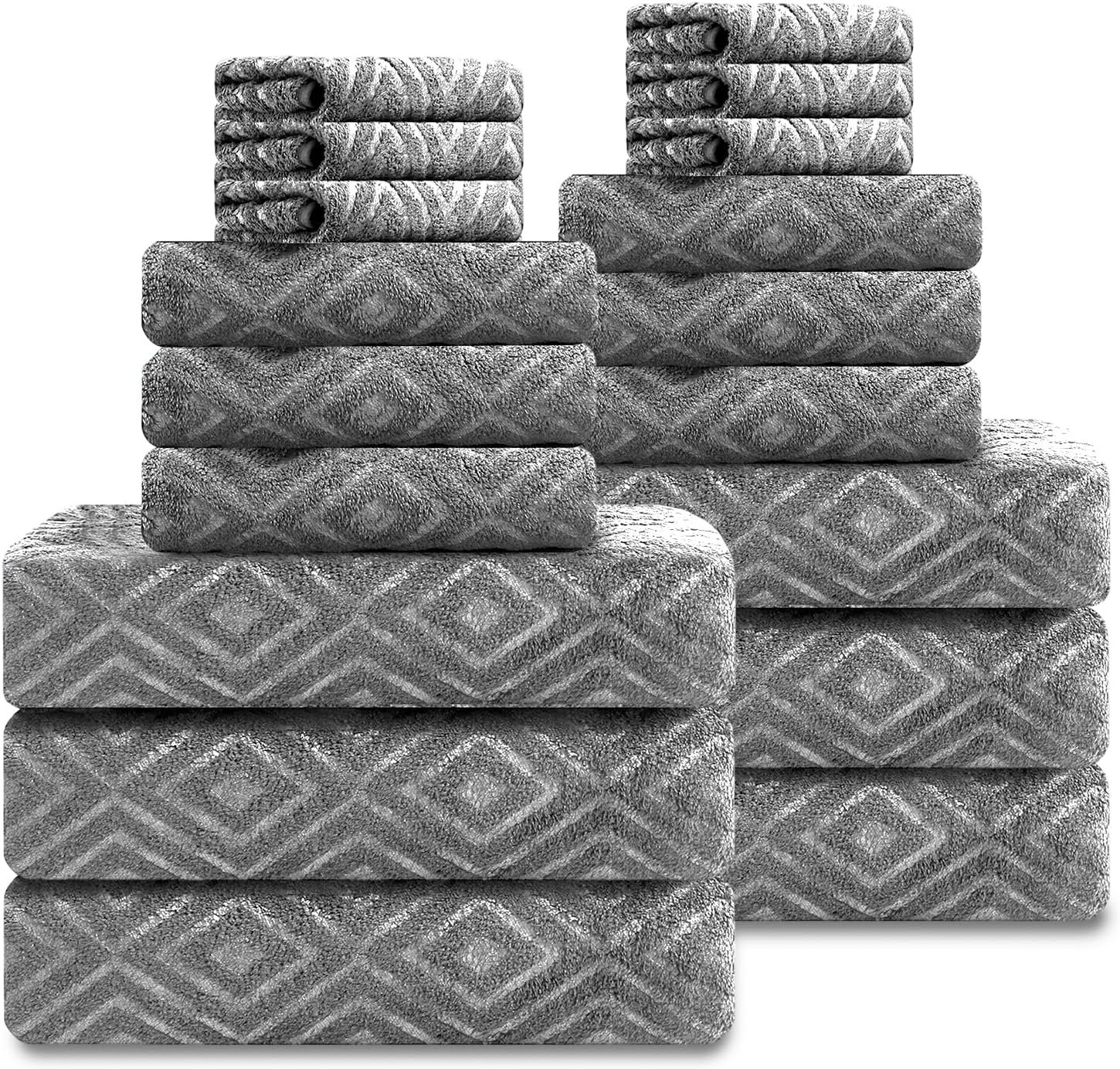 Smuge 18-Piece Bath Towel Set, Include 6 Bath Towel Sheets, 6 Hand Towels and 6 Washcloths – Highly Absorbent Quick Dry 100% Microfiber,Ultra Soft Bathroom Towel Set (Dark Gray)