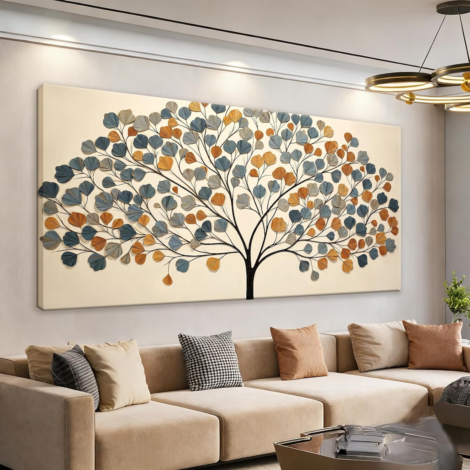 I@U Minimalist Modern Wall Art Bedroom Wall Decor Above Bed Canvas Artwork For Walls Modern Yellow Blue Tree Of Life Wall Art Prints For Wall Decor Bathroom Office Kitchen 20×40 Inch