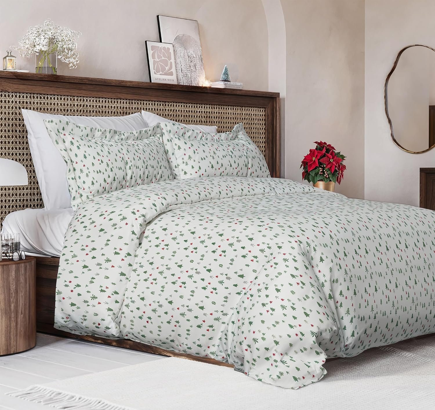 Christmas Duvet Cover King Size Set – Extra Soft King Duvet Cover with 2 Pillow Shams – Holiday Xmas Bedding with Zipper Closures & Ties – Comfy, Cozy, Breathable Bed Set – 104 x 90, Christmas Trees
