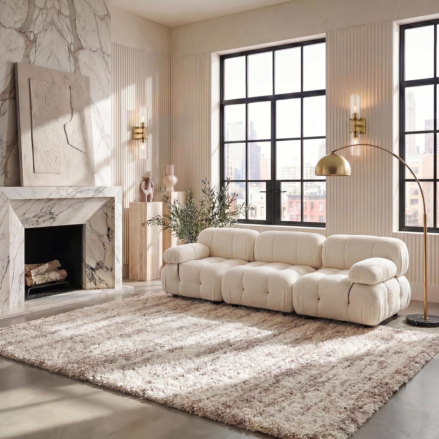 SAFAVIEH Hudson Shag Rug 5’3″x7’6″, Plush Modern Ivory & Beige SGH206B