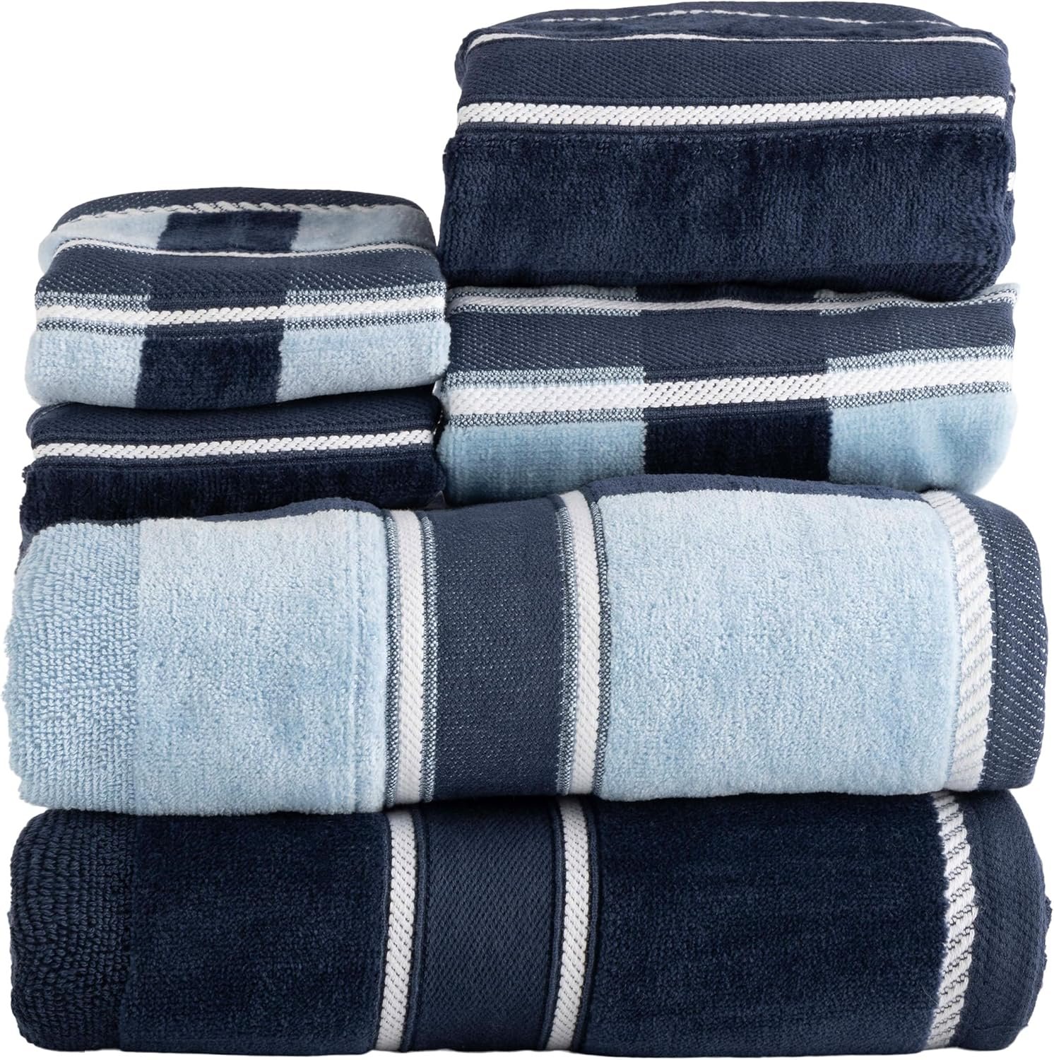Lavish Home 6 Piece Bathroom Towels Set – 525 GSM 100% Cotton Bathroom Accessories – 2 Bath Sheets, 2 Hand Cloths , and 2 Wash Cloths – Soft Towel Set for Shower, Gym, Dorm, and Spa (Navy)