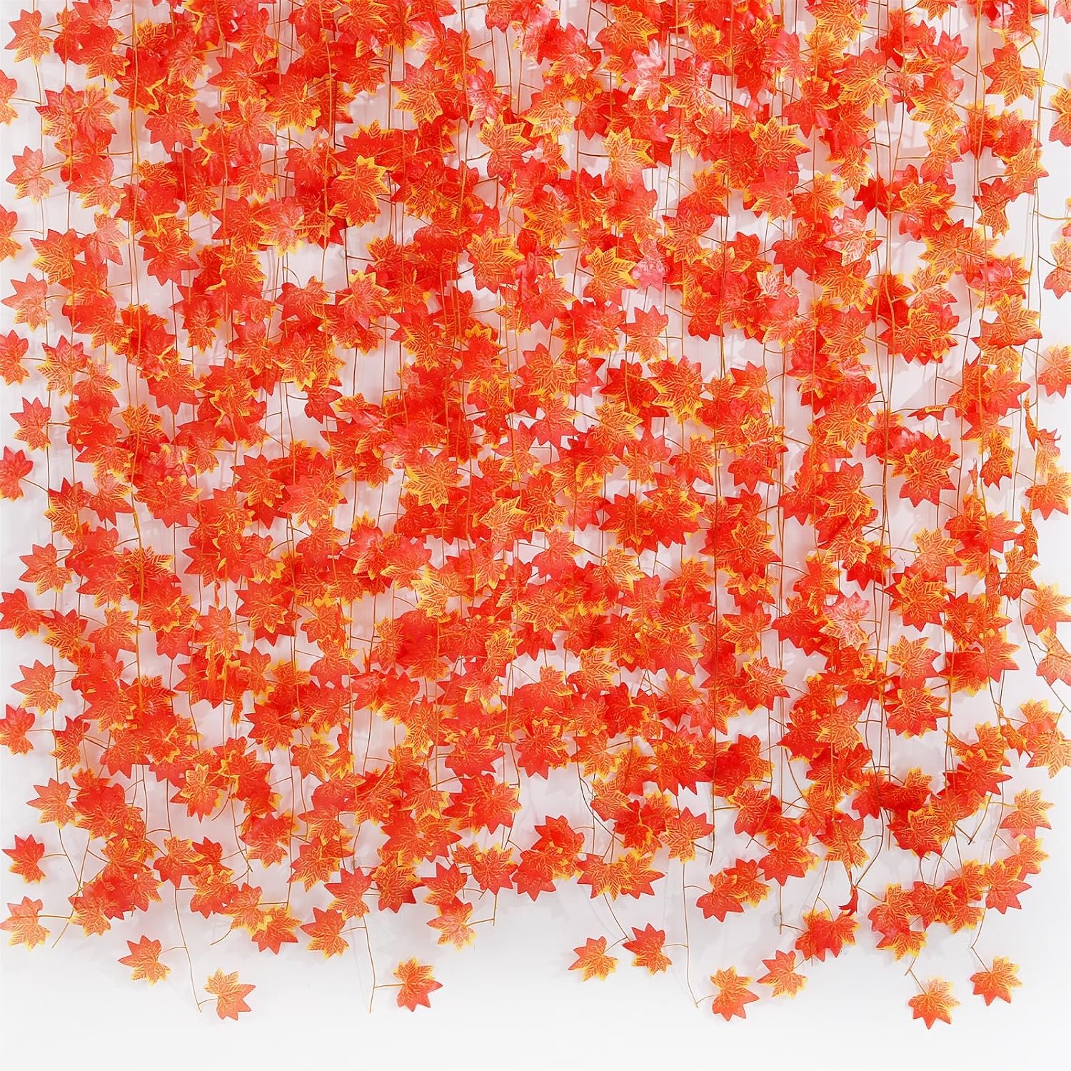 Freyalife Fall Leaf Garland for Room Decor(12 Pack),Artificial Maple Leaves,Autumn Hanging Vines Red Ivy Plant for Bedroom Wall Decor Thanksgiving Halloween Christmas WeddingParty Garden Fireplace