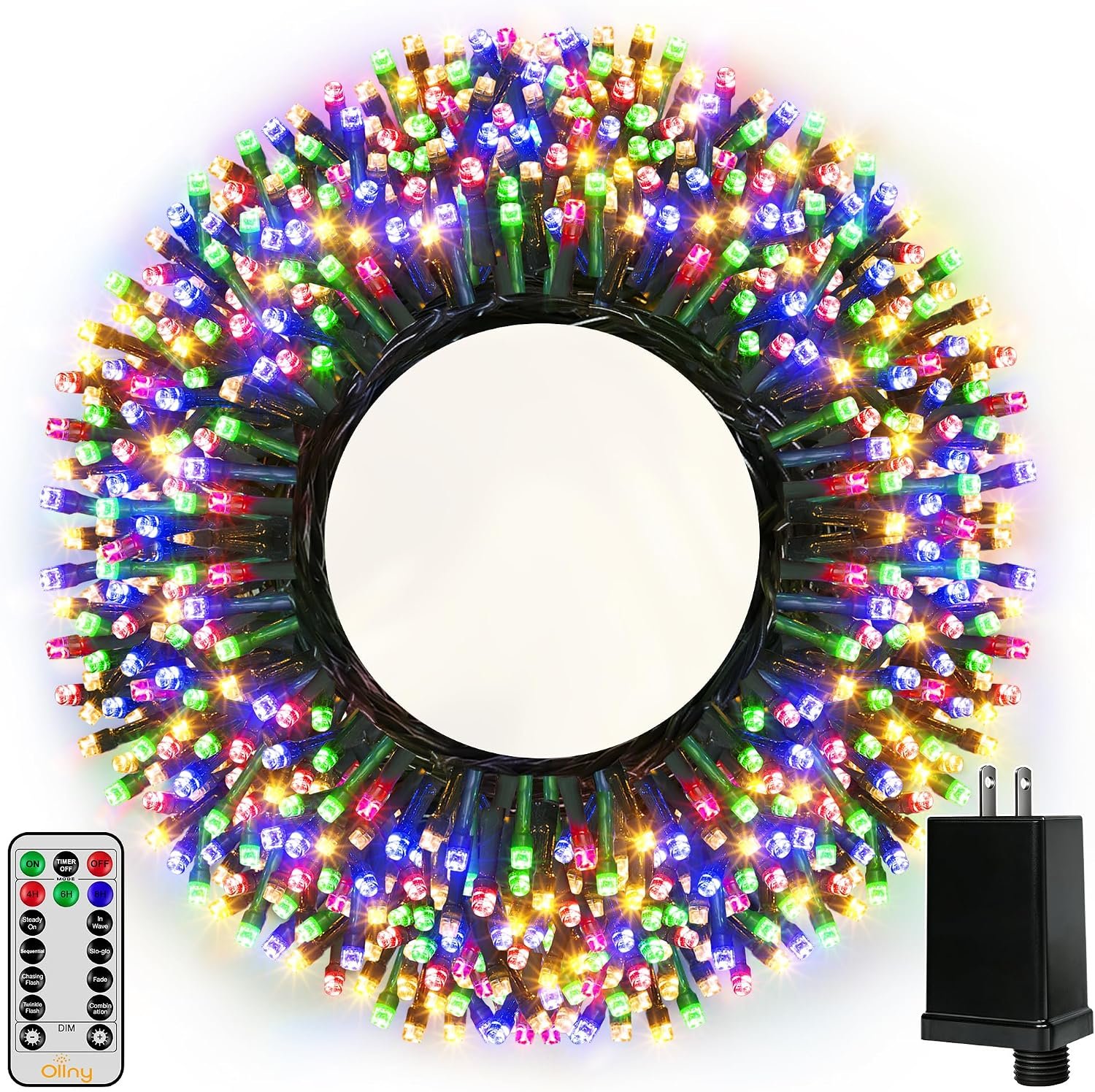 Ollny Christmas Lights, 500LED 164FT Long Christmas Tree Lights with 8 Modes Remote Timer IP44 Waterproof, Outdoor Christmas Lights for Tree House Yard Outside Xmas Decorations Multicolor