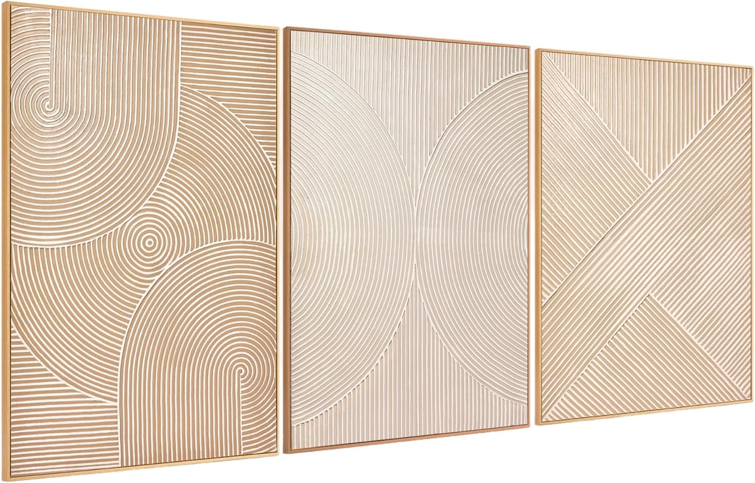 Zessonic Large Textured 3D Wall Art Neutral Set of 3-24″x36″ Hand-Painted Abstract Canvas Framed Paintings Brown for Living Room, Bedroom – Modern Minimalist Neutral Boho Decor
