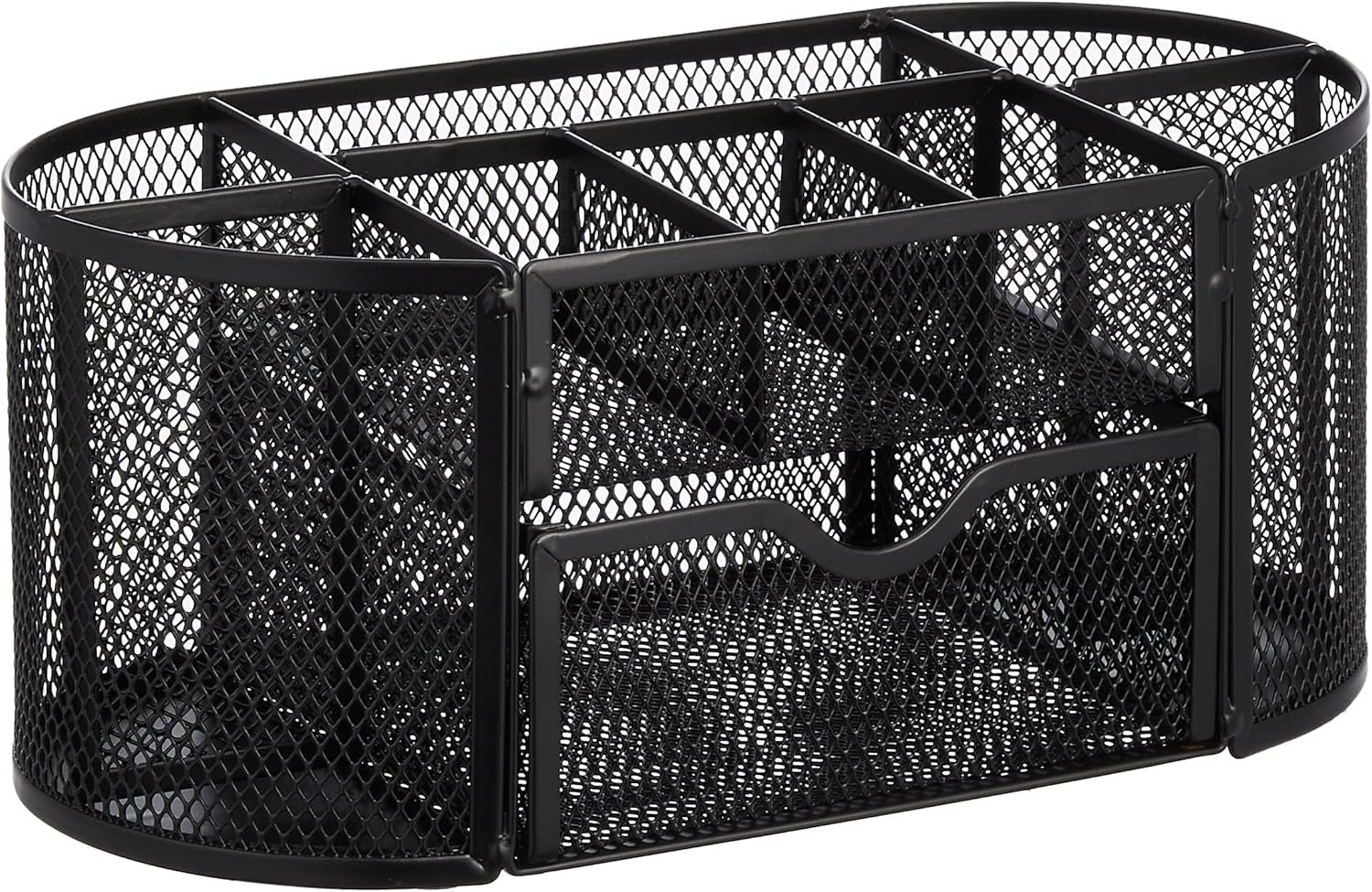 Amazon Basics Mesh Desk Organizer with Pen Holder, Pullout Drawer and Office Caddy Storage, 9.25″ x 4.53″ x 3.94″, Black