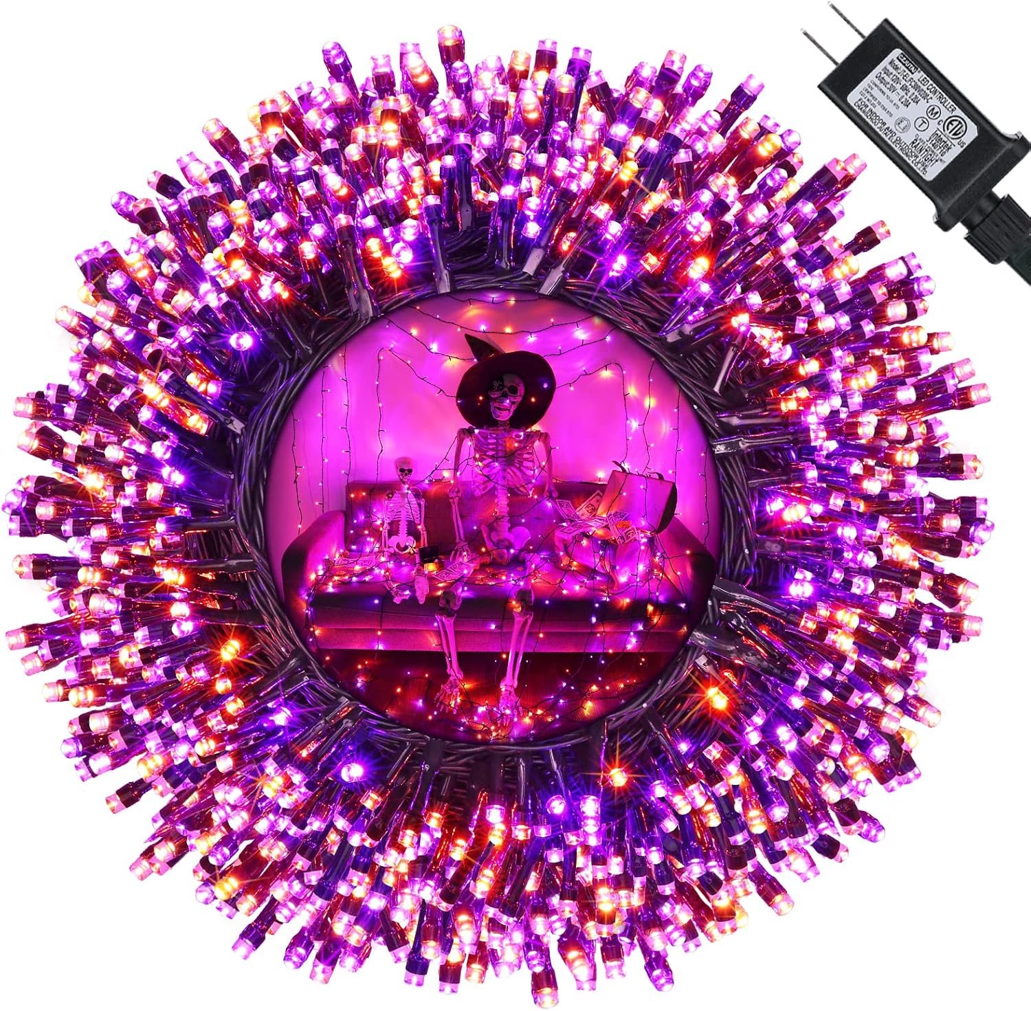 Orange and Purple Halloween Lights, 114ft 300 LED Connectable Halloween String Lights with 8 Modes, Waterproof Plug in Orange Purple Fairy Light for Party, Garden, Indoor Outdoor Spooky Decorations