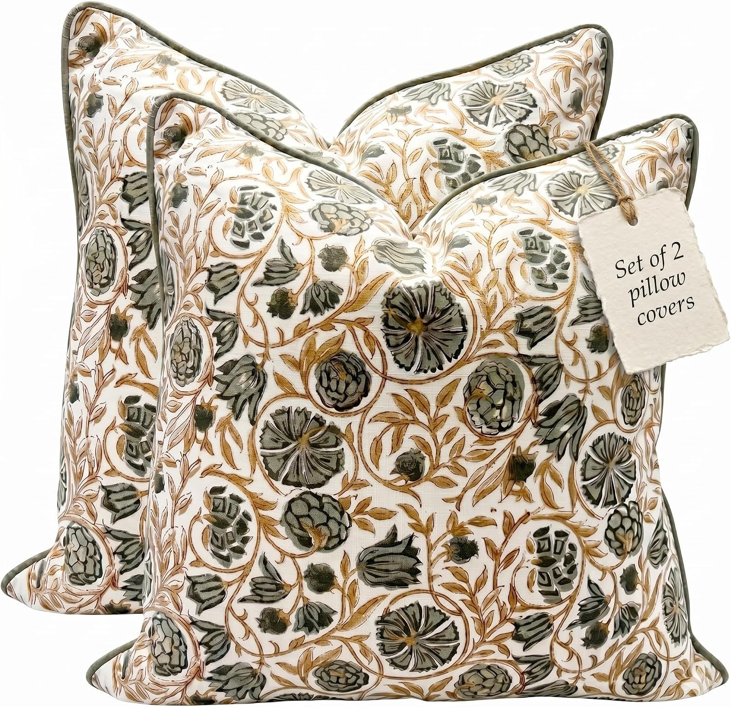 Floral Pillow Covers Earth Brown Set of 2 Pillow Covers 20 x 20 inches Farmhouse Pillow Covers for Couch Bed Bedroom Living Throw Pillow Covers Boho Decorative Pillow for Spring