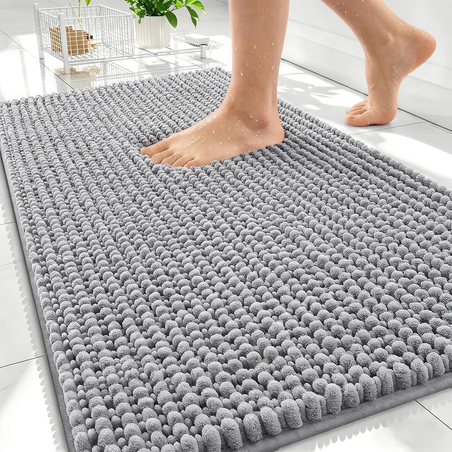 OLANLY Thick Bathroom Rugs 30×20, Extra Soft Absorbent Chenille Bath Rugs, Rubber Backing, Machine Wash Dry, Bath Mats for Bathroom Floor, Tub and Shower, Home Decor Accessories, Grey