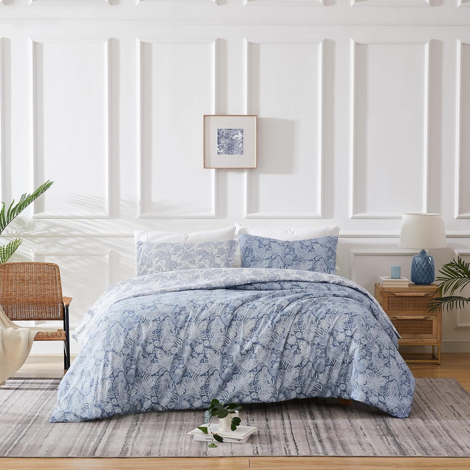 Southshore Fine Living, Inc. Reversible Oversized Paisley Duvet Cover Set, California King Duvet Cover Set, Microfiber Hotel Quality Bedding for Master Bedroom, 2 Pillow Shams – Paisley Blue