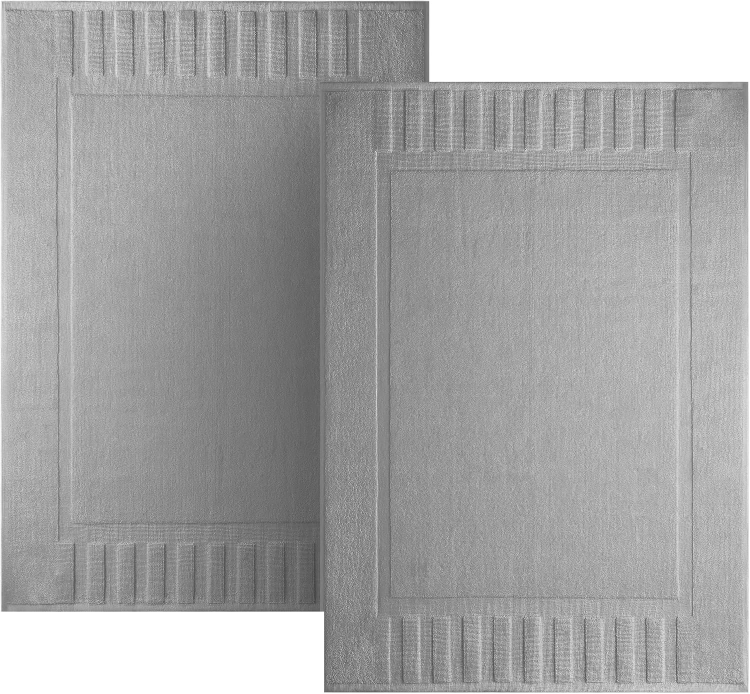 White Classic Luxury Bath Mat Floor Towel Set – Absorbent Cotton Hotel Spa Shower/Bathtub Mats [Not a Bathroom Rug] 22″x34″ | 2 Pack | Light Grey