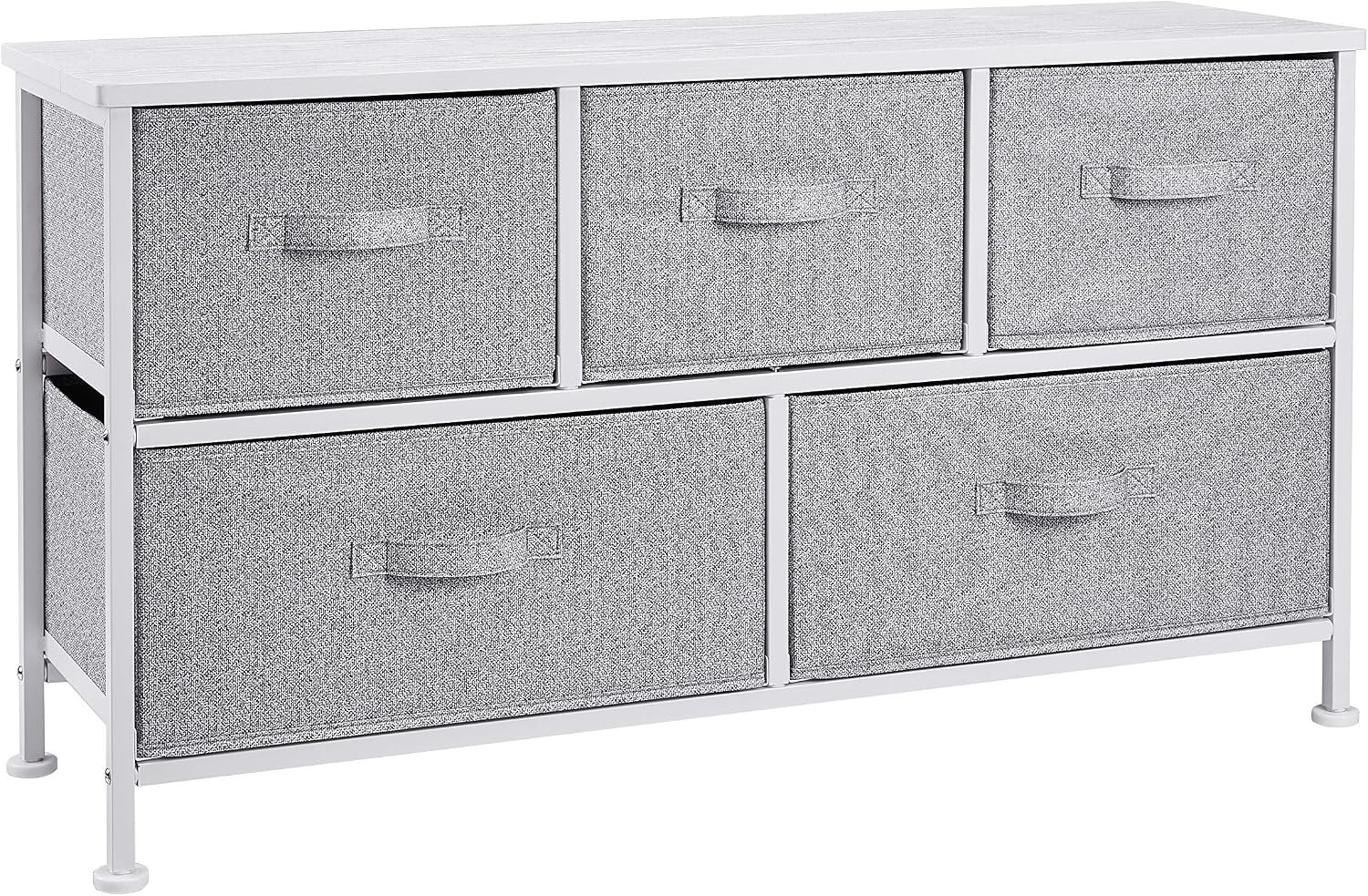 Amazon Basics Extra Wide Fabric 5-Drawer Storage Organizer Unit for Bedroom Closet, White